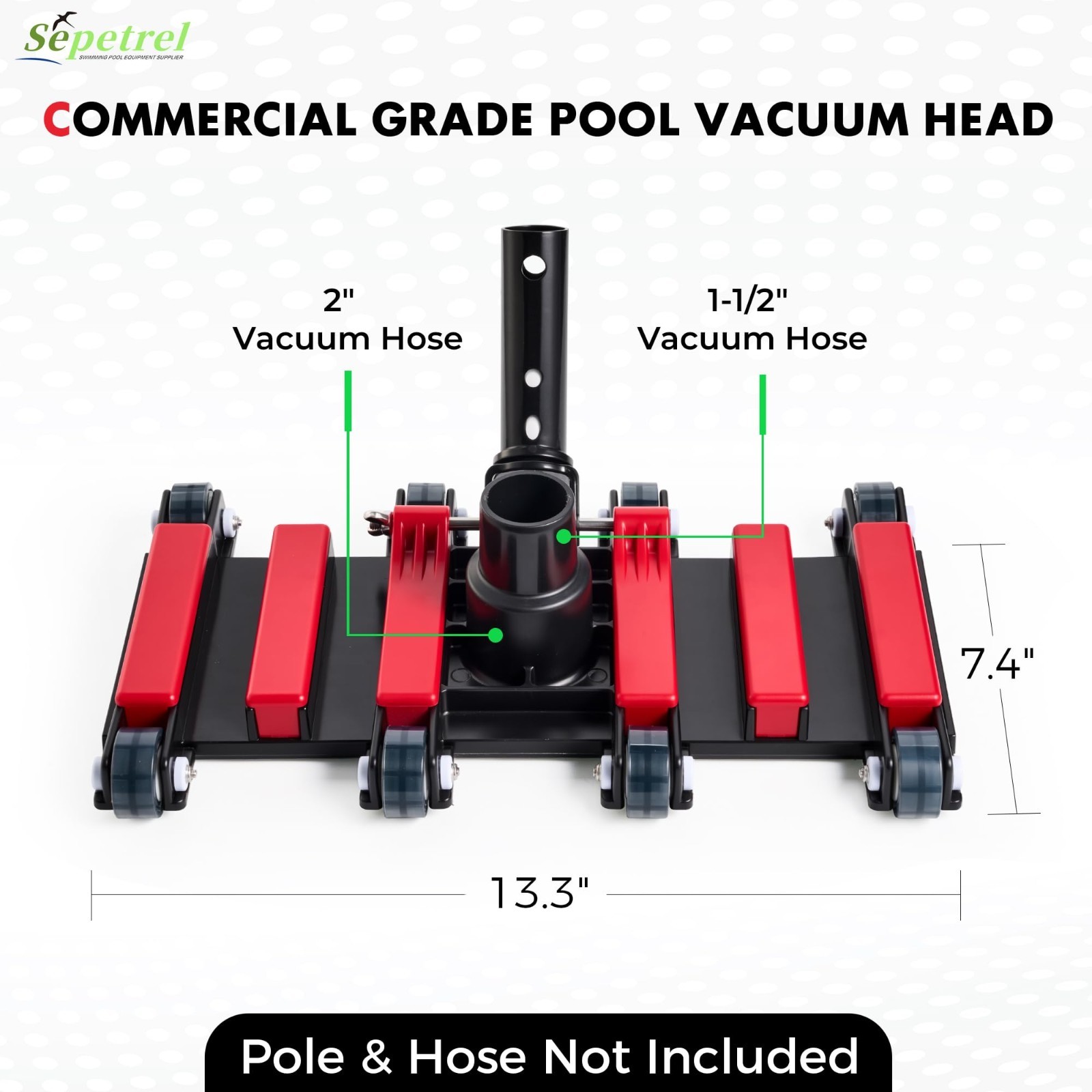 Commercial Grade Pool Vacuum Head with Wheels – 14&Prime; Extra-Wide, Heavy-Duty Clean
