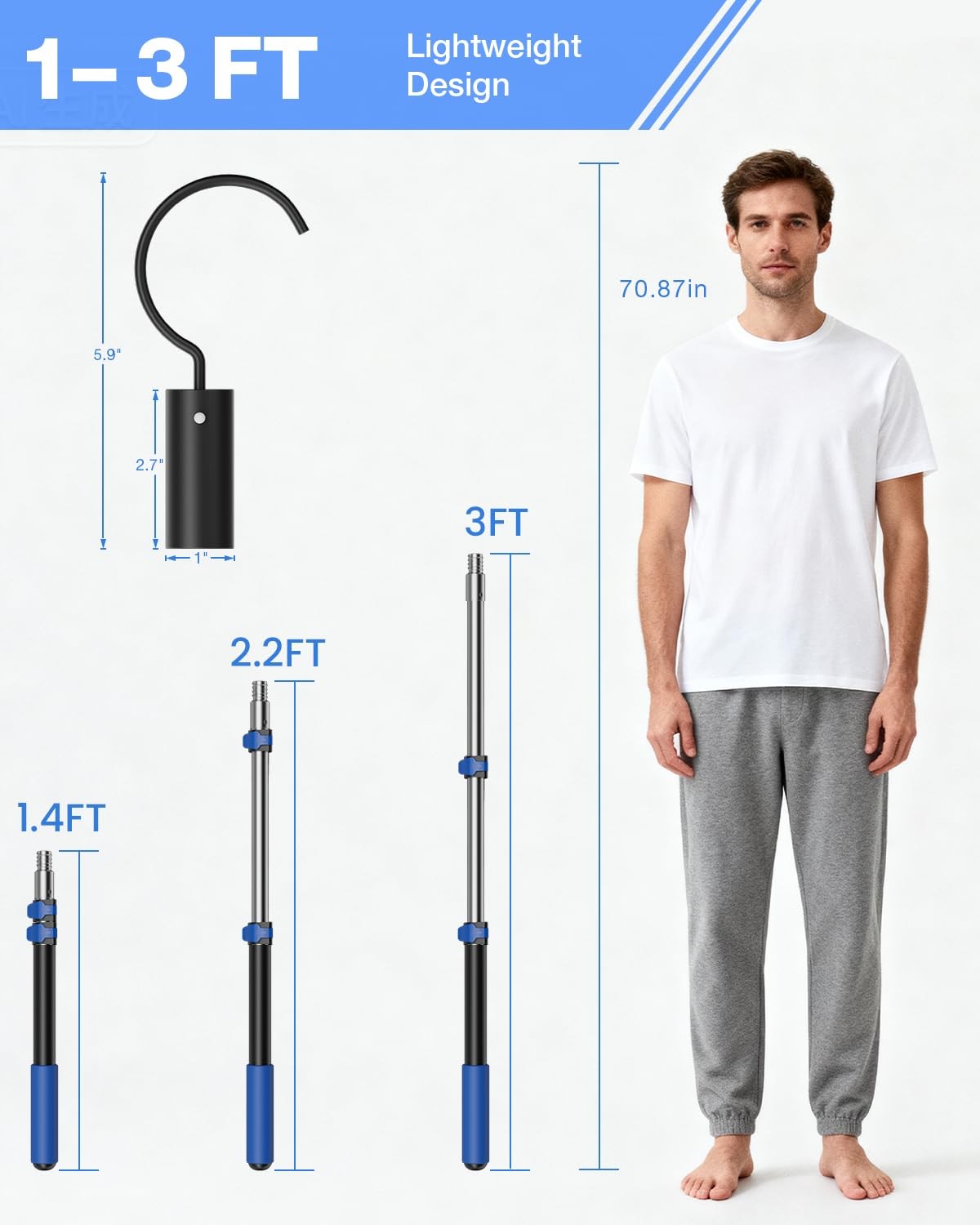 Pool Hook with Pole, 3FT Pool Pole Telescopic with Stainless Steel Hook, Retr…