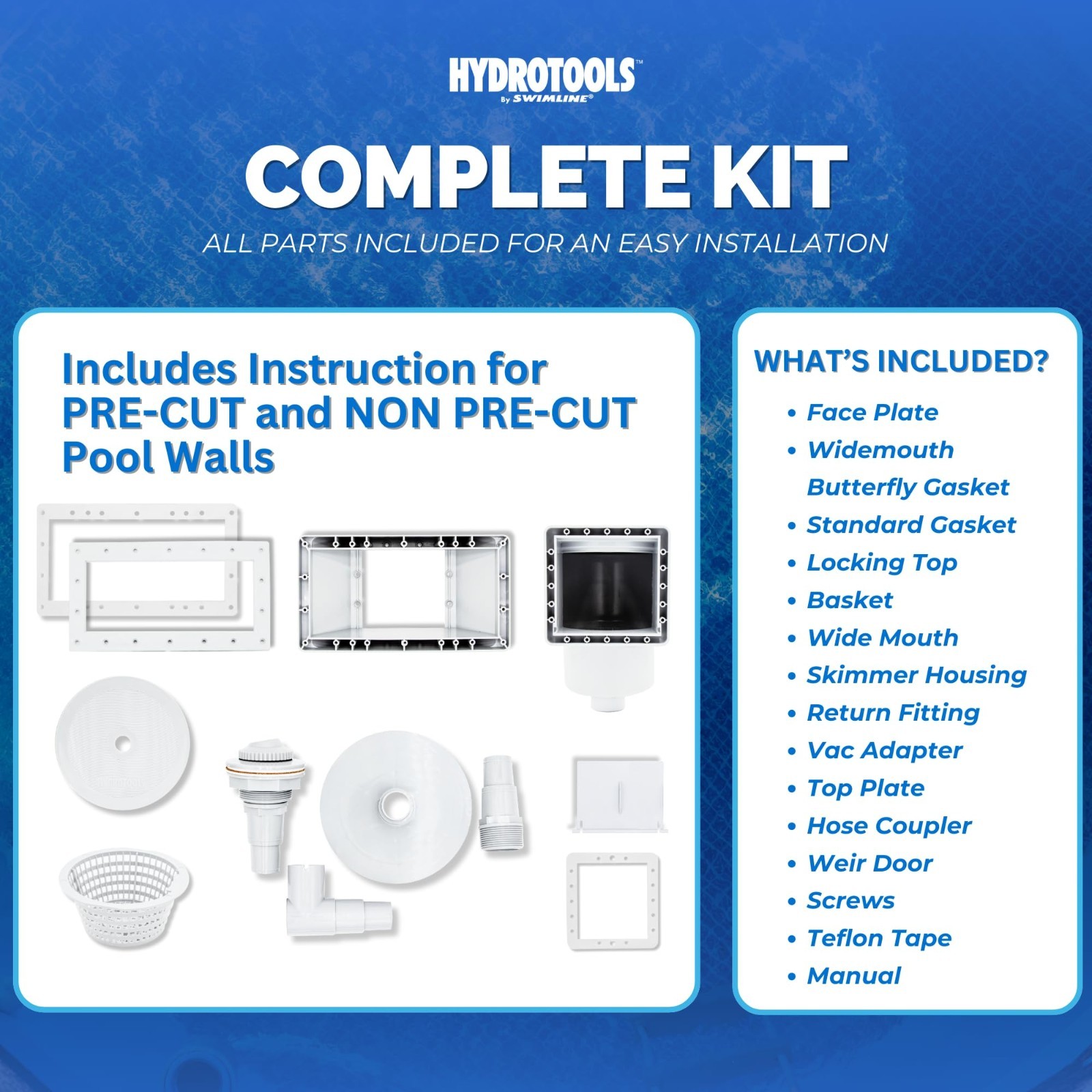 Wide Mouth Above Ground Pool Skimmer Kit – ABS Construction, Snap-In Weir, Easy