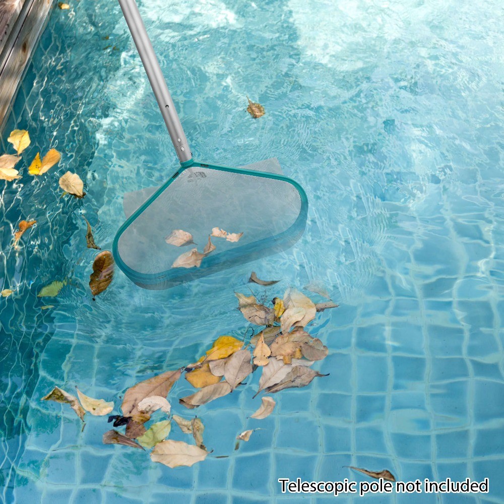 Teal & Gray Pool Leaf Rake with Aluminum Frame and Tab Easy to Empty Debris