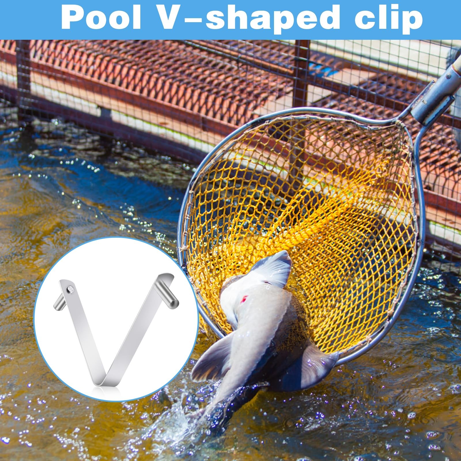 Pool Brush Clips Stainless Steel V Shape 3Pcs Pole Attachment Swimming Spa