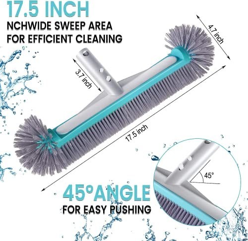 Heavy Duty 17.5&Prime; Swimming Pool Brush Head – Aluminum, Nylon Bristles, EZ Clips