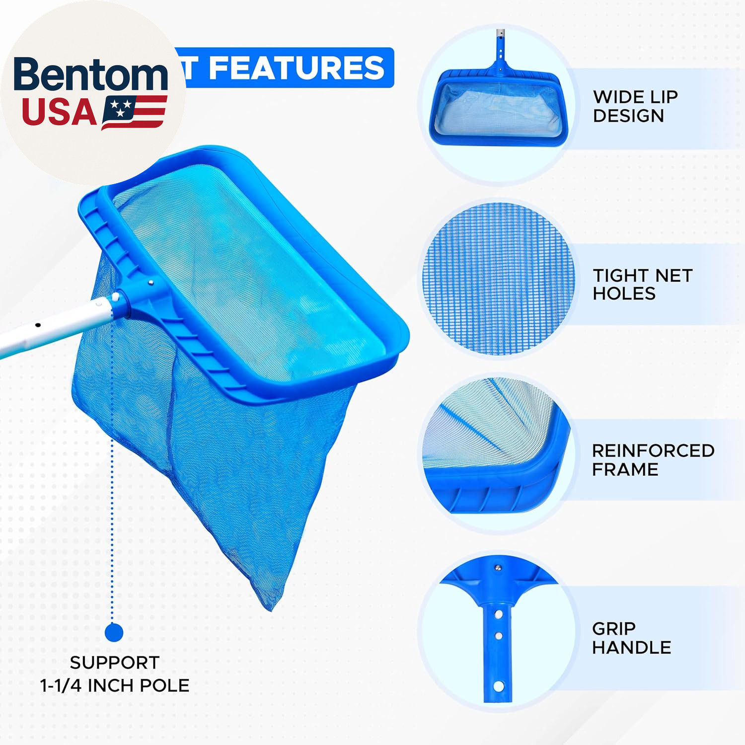 Pool Skimmer Net Professional Heavy Duty Deep Ultra Fine Mesh Pool Leaf Rake for