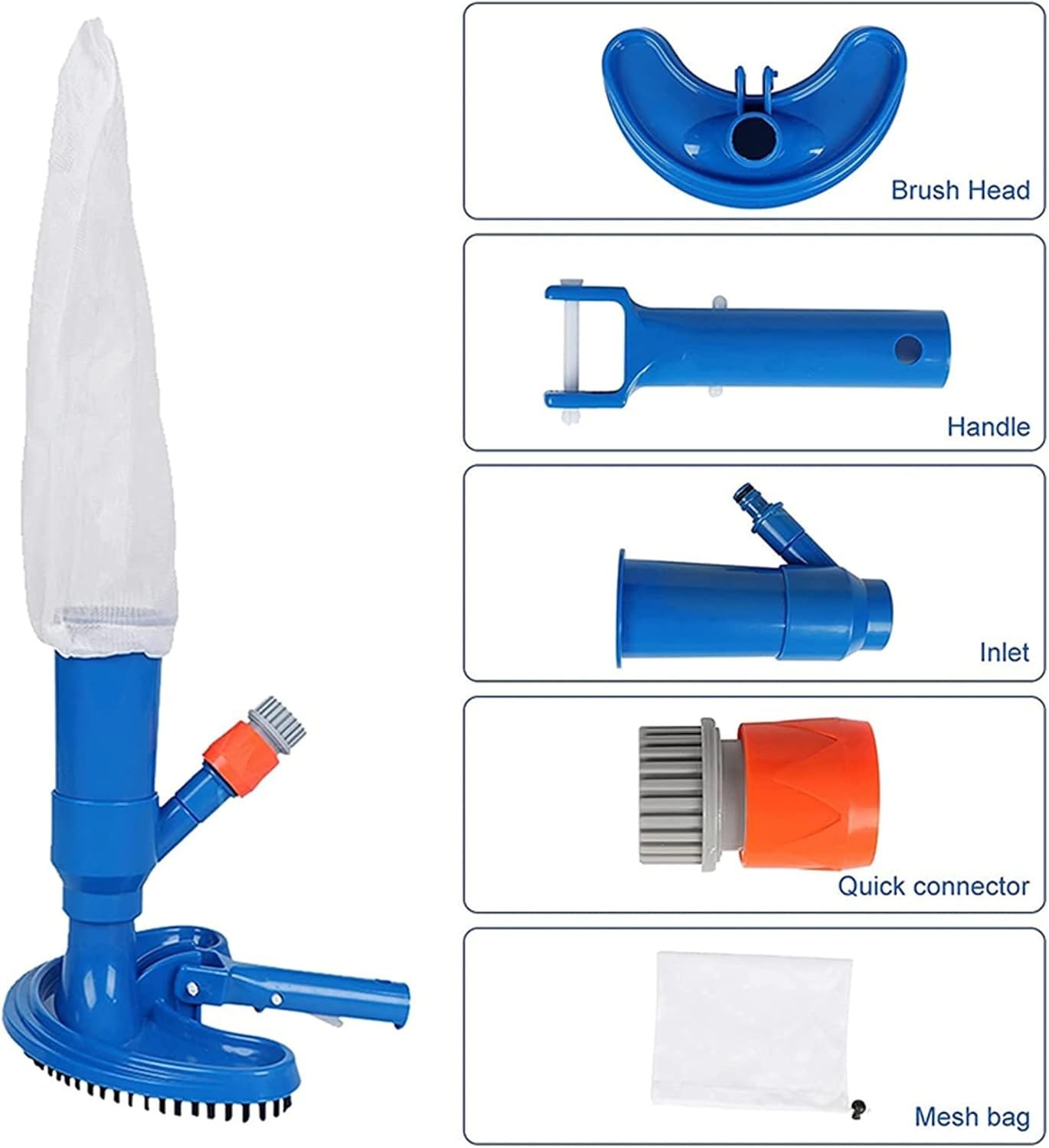 Portable Pool Spa Jet Pool Vacuum Jet Underwater Cleaner with Brushes & Mesh Bag
