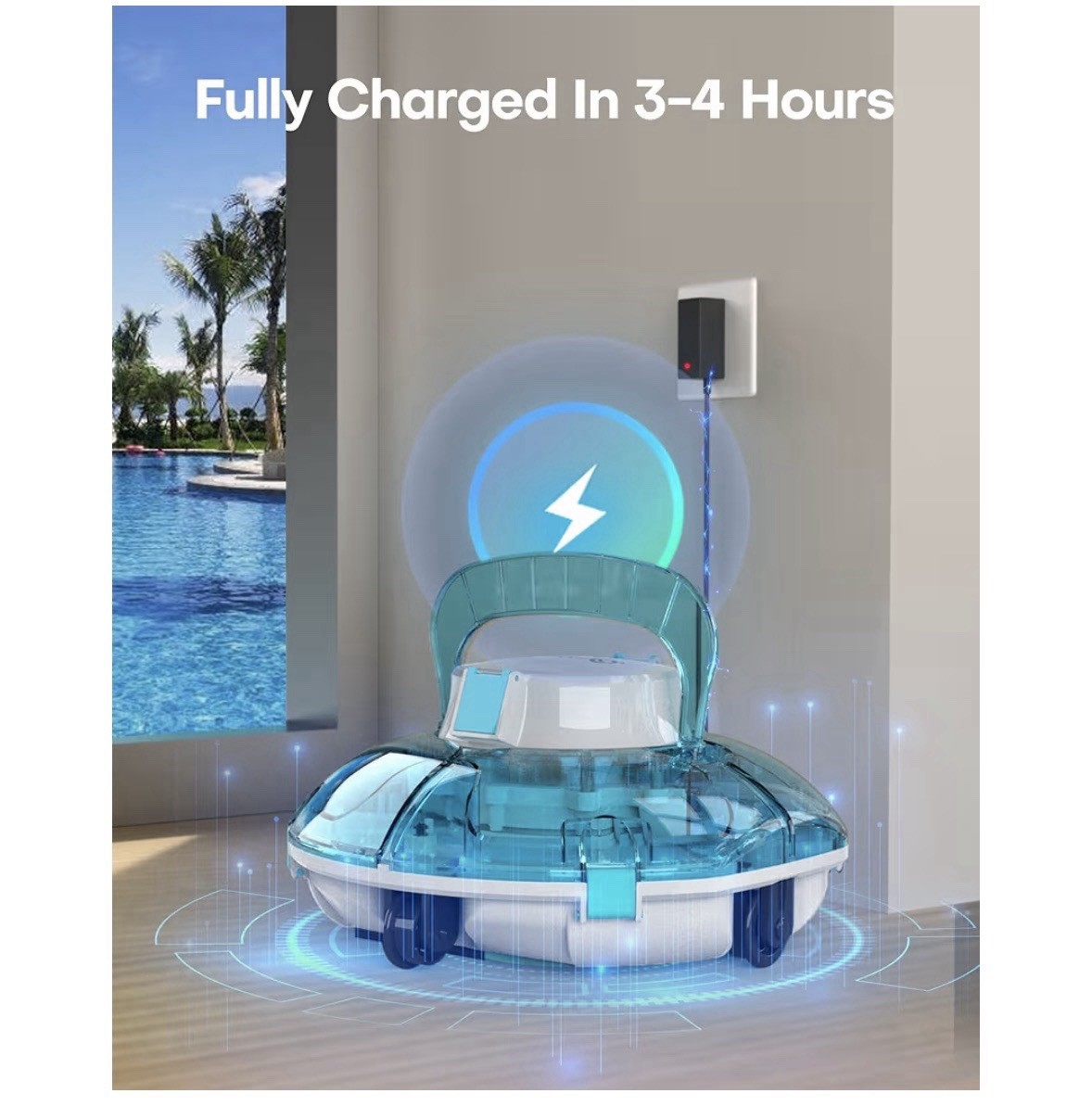 (2025 Upgrade) Cordless Robotic Pool Cleaner, Lasts 80 Min, Transparent Blue