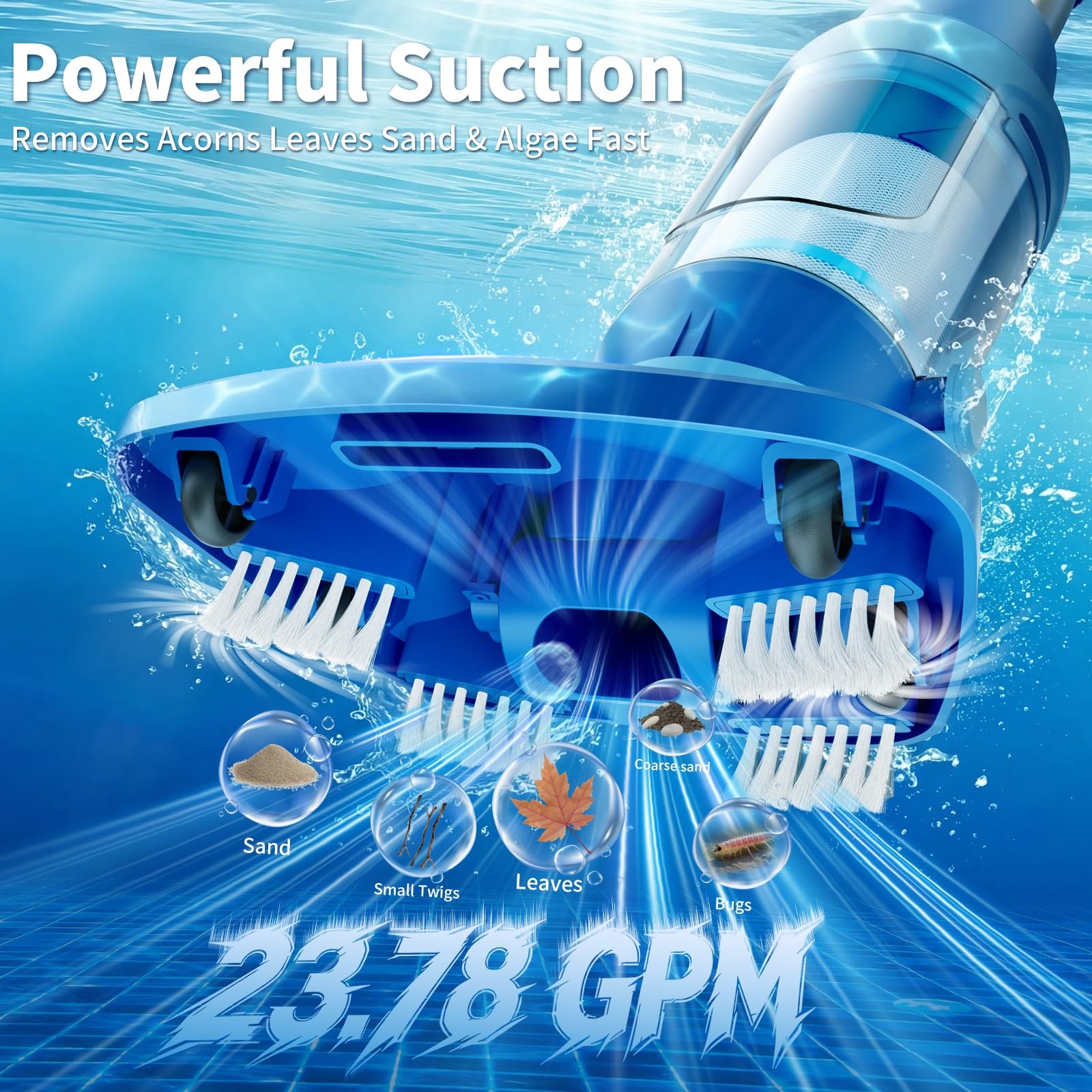Cordless Pool Vacuum for Inground & Above Ground Pools: Ocean Blue(23.8 GPM)