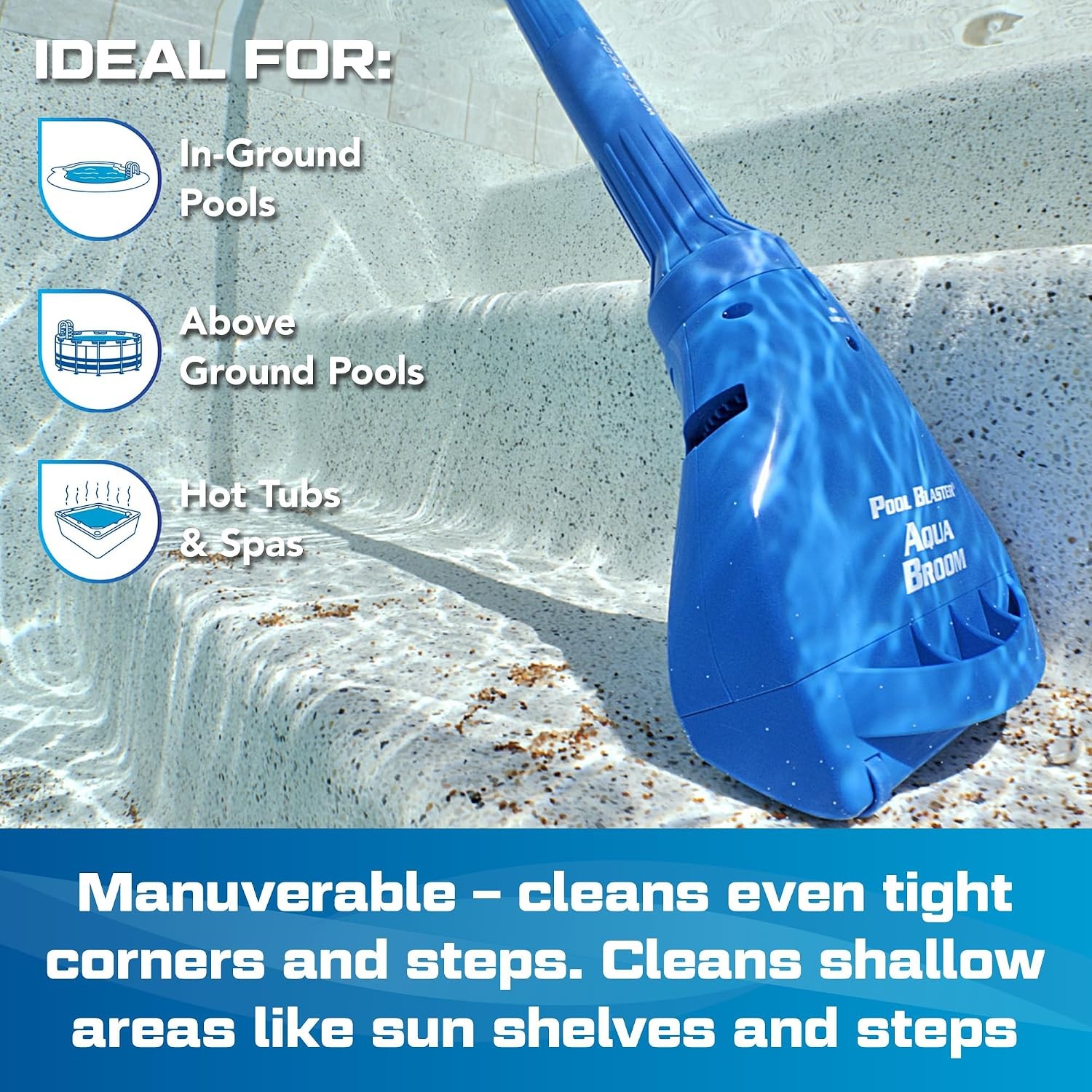 Aqua Broom XL Ultra Cordless Pool & Spa Vacuum Cleaner with Pole Set, Battery…