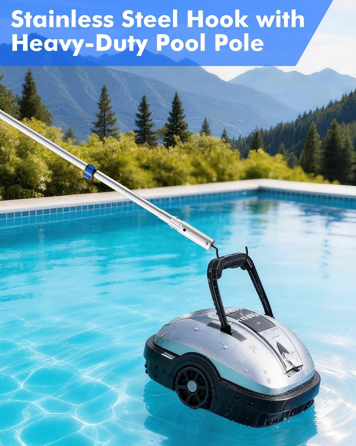 Telescopic 3FT Pool Hook with Stainless Steel, Heavy Duty Retrieval for Robotic
