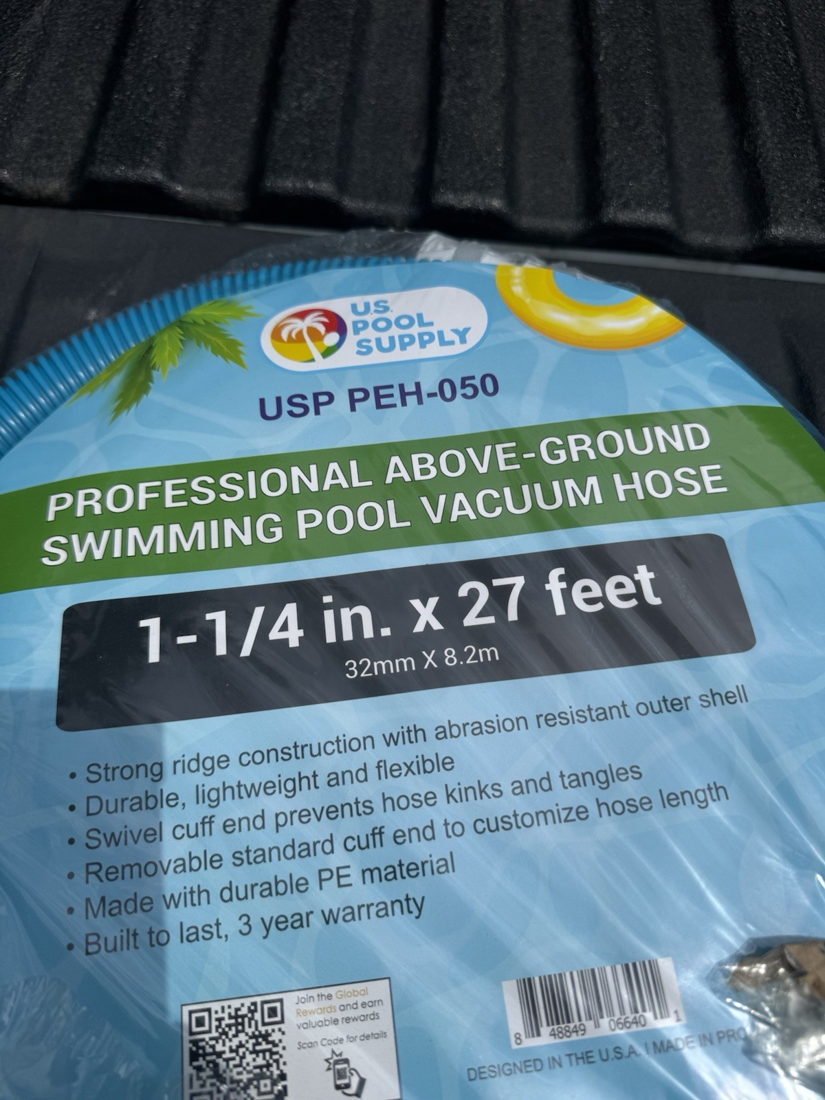 1-1/4&Prime; x 27 Ft Above Ground Swimming Pool Vacuum Hose, Swivel Cuff, Cut to Fit