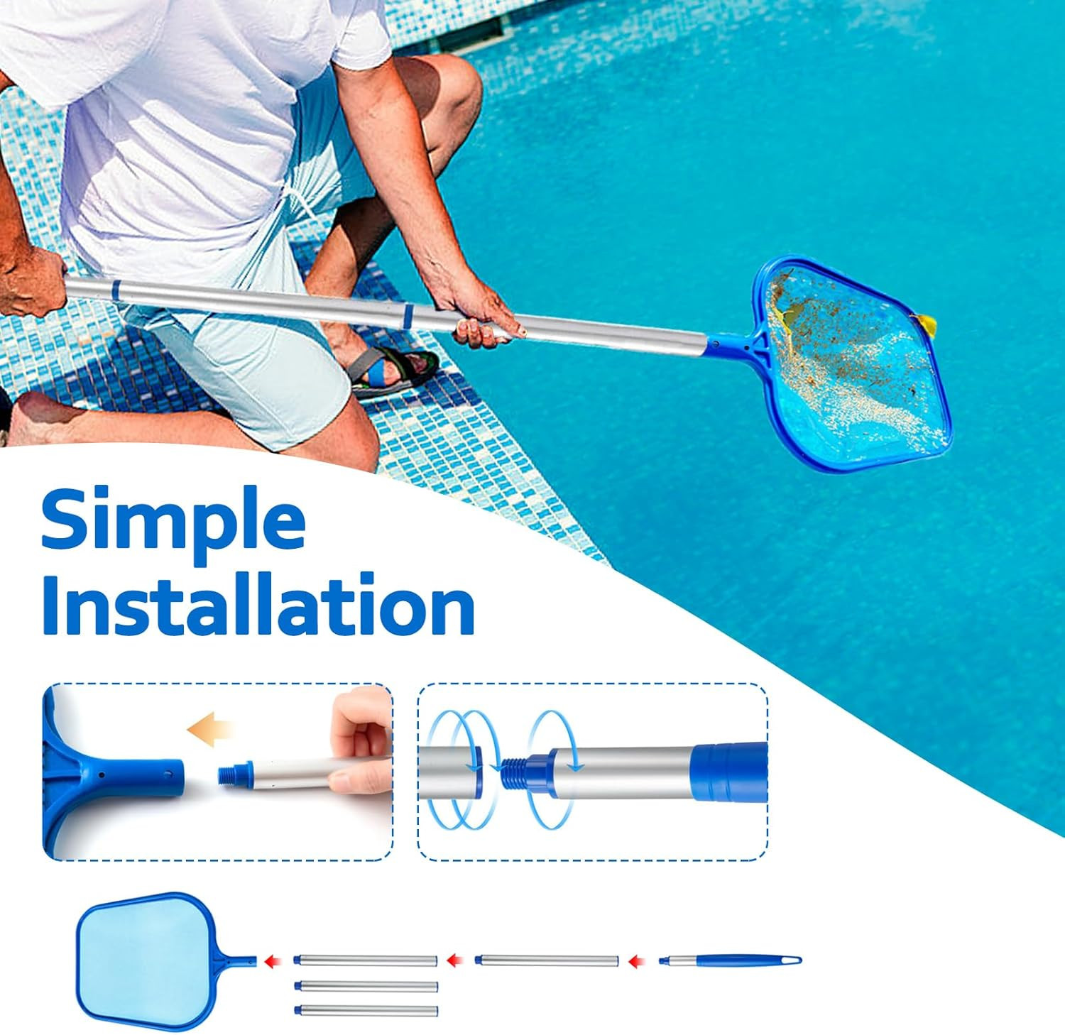 Swimming Pool Skimmer Net with 5 Pole Sections and Ultra Fine Mesh