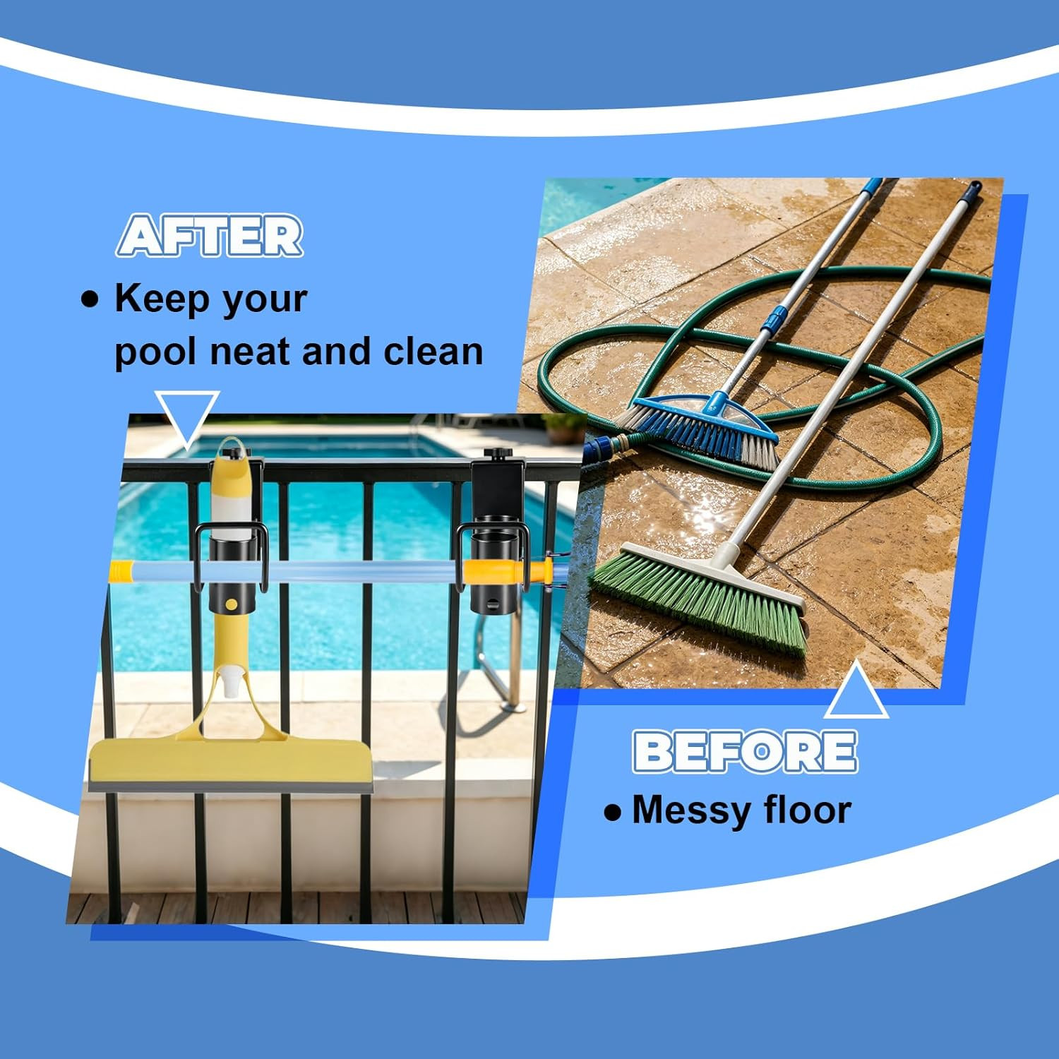 2 Pack Adjustable Pool Fence Hooks, Heavy Duty Metal Pool Tool Pole Hangers for