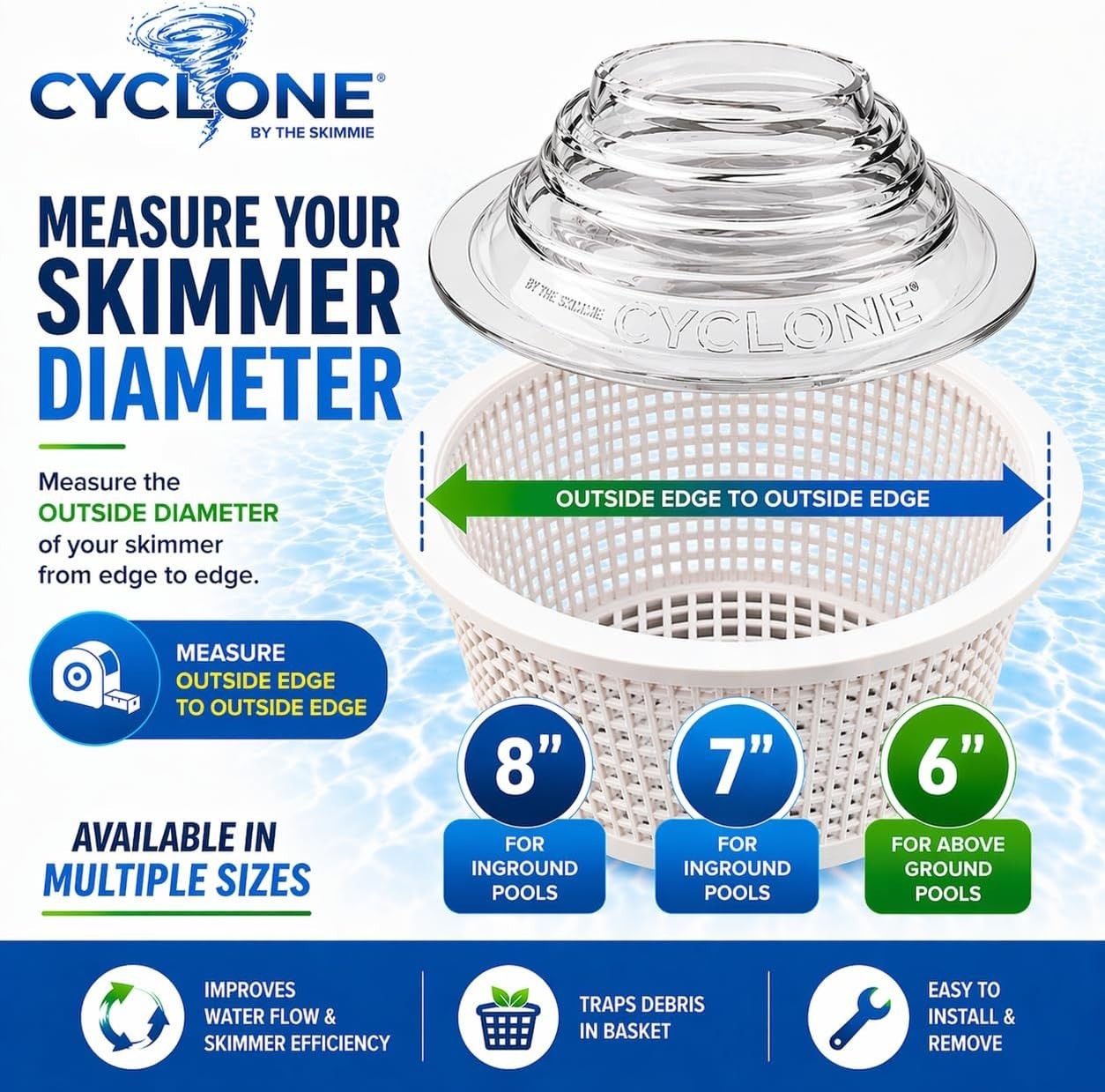 Cyclone Pool Helper: 8&Prime; Skimmer Basket Water Flow Booster for Easy Cleaning