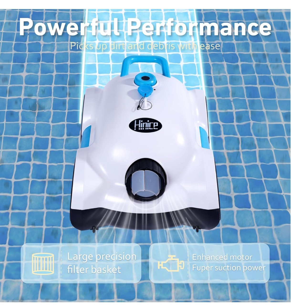 Cordless Robotic Pool Cleaner,Automatic Pool Vacuum Robot up to 2153 sq ft White
