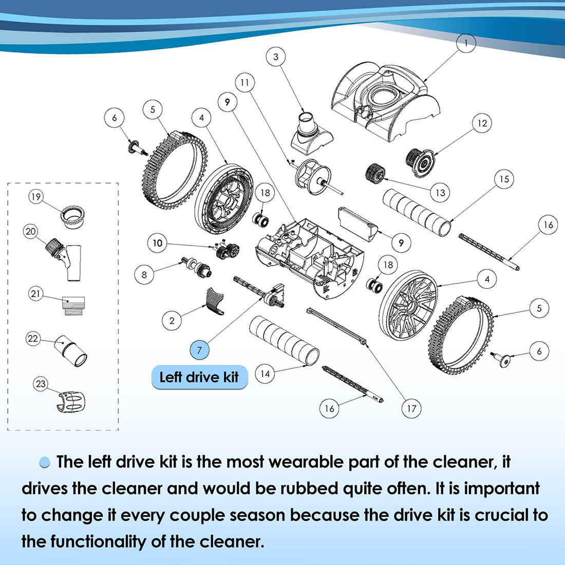 for Pentair 360289 Left Drive Kit Rebel Kreepy Krauly Warrior Suction Pool Clean