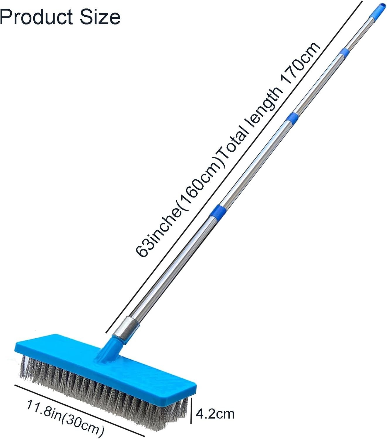 Heavy Duty 65&Prime; Stainless Steel Pool Brush for Concrete and Patio Cleaning