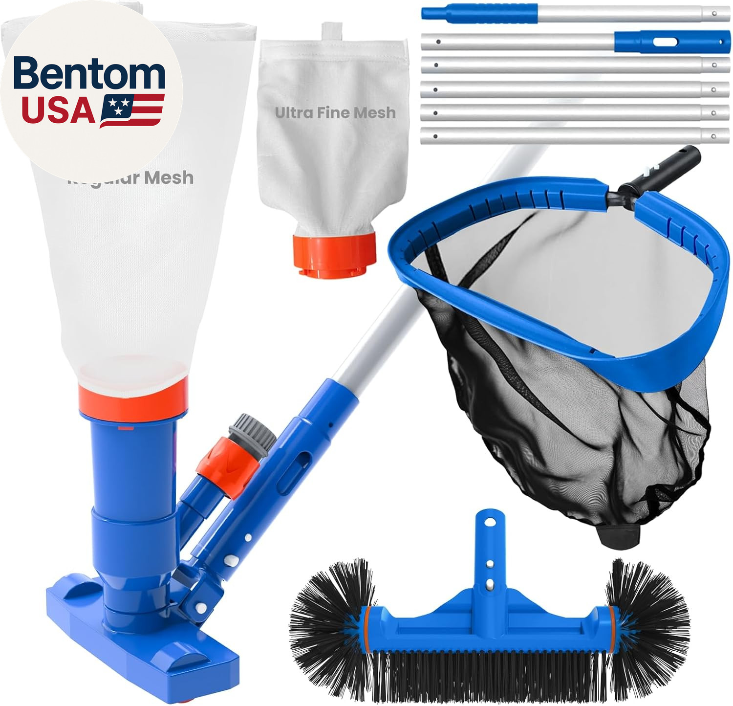 Pool Cleaning Kit with Spa Jet Vacuum Cleaner, 8-Foot Pole, Leaf Rake Net & roun