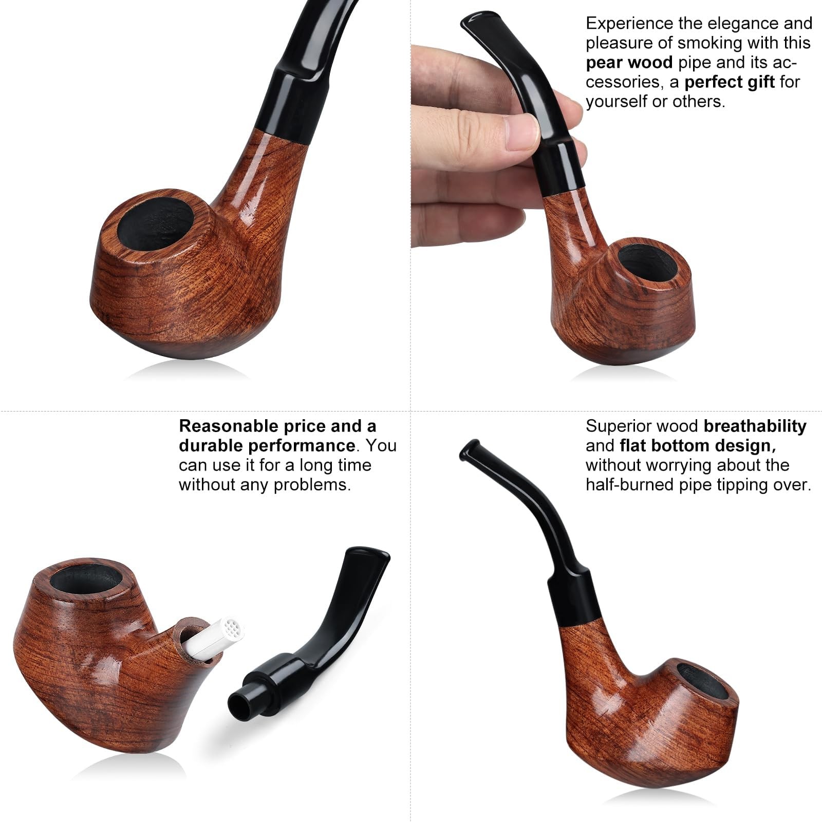 Joyoldelf Smoking Pipe, Wooden Tobacco Pipe with Gift 29 Piece Set, brown