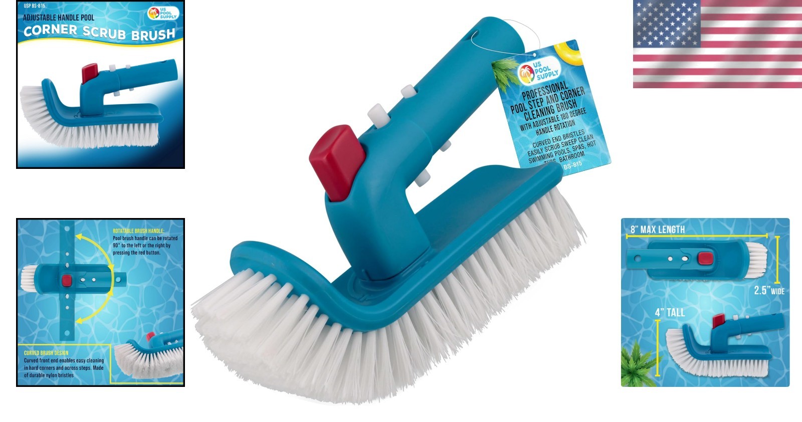180° Rotating Pool Brush Head – Durable Corner Cleaner for Spas and Pools
