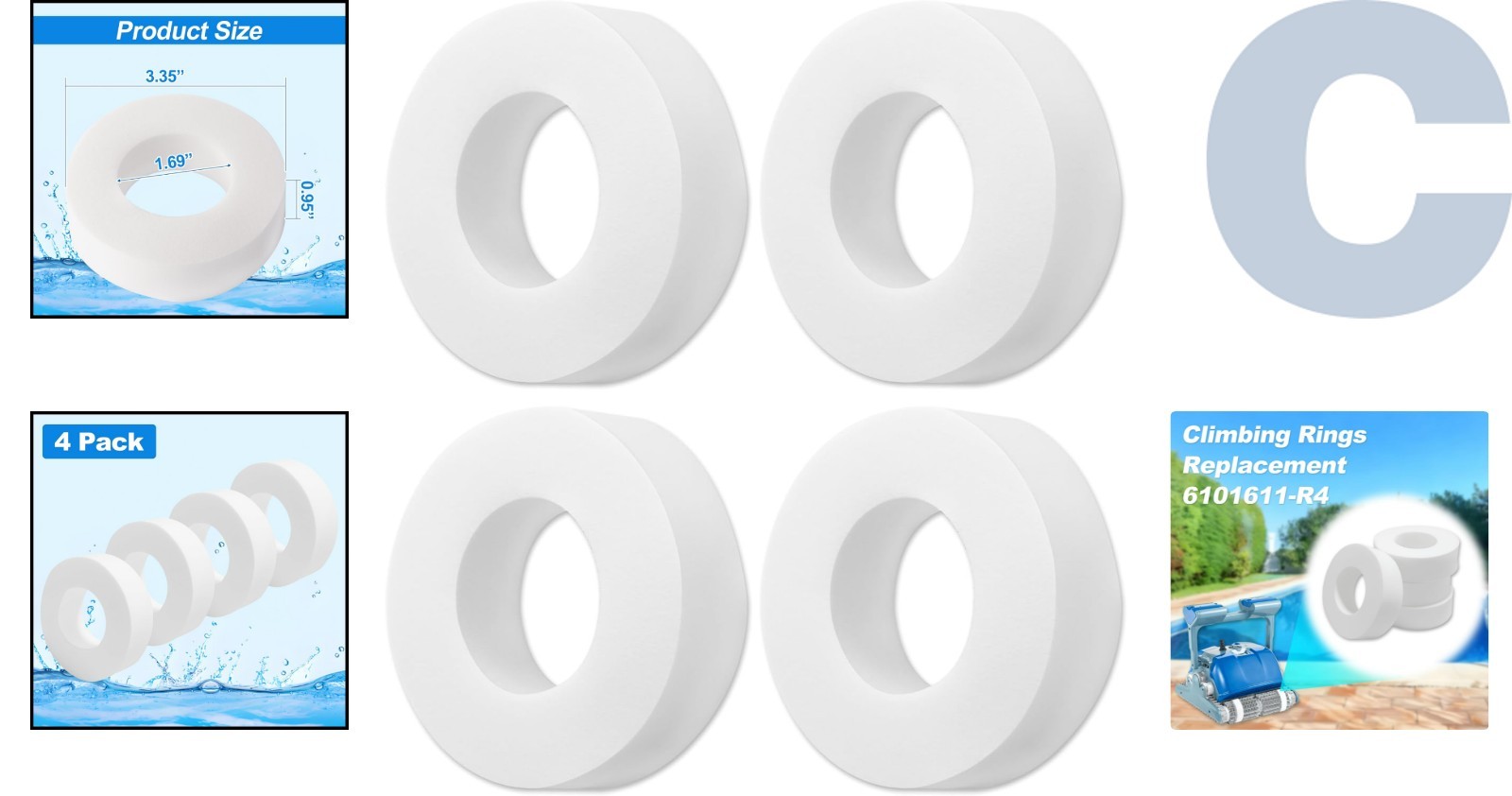 Replacement Climbing Rings for Maytronics Dolphin 6101611-R4 – 4 Pack
