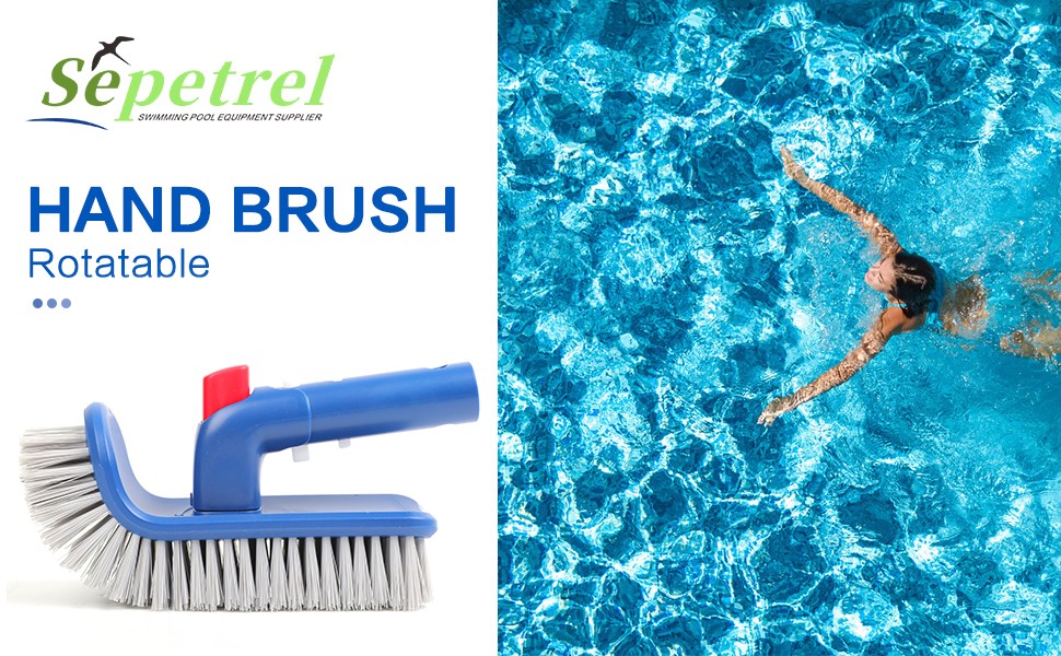 Pool Brush Head for Cleaning Walls, Steps & Corners, Rotatable Hand Scrub