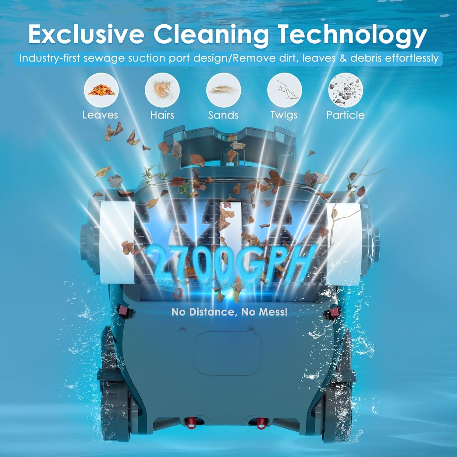 Cordless Robotic Pool Cleaner Wall Climbing Large Capacity