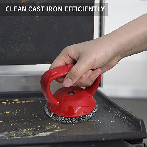Cast Iron Cleaner Scrubber with Heavy Duty Handle, 3mm Welded 1 pieces Red