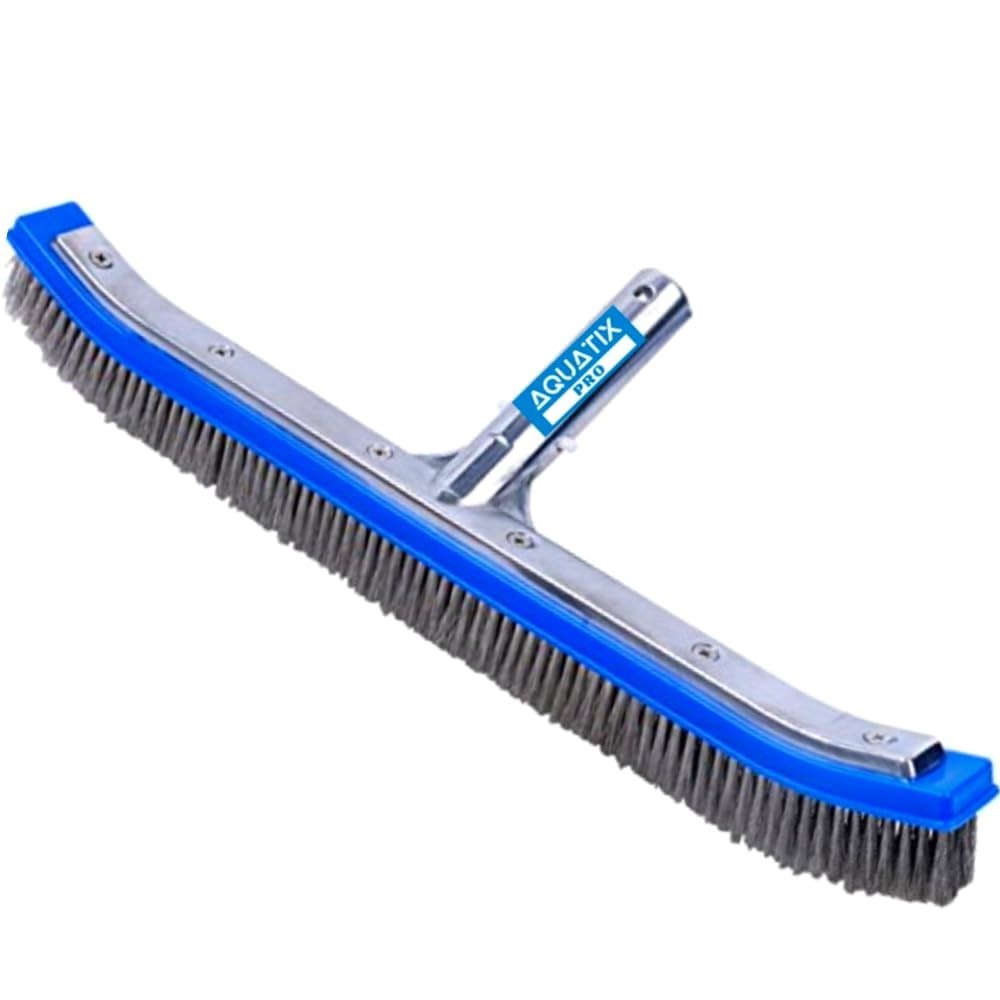 18&Prime; Heavy Duty Pool Brush Head – Stainless Steel Bristles, Curved Ends, EZ Clip,