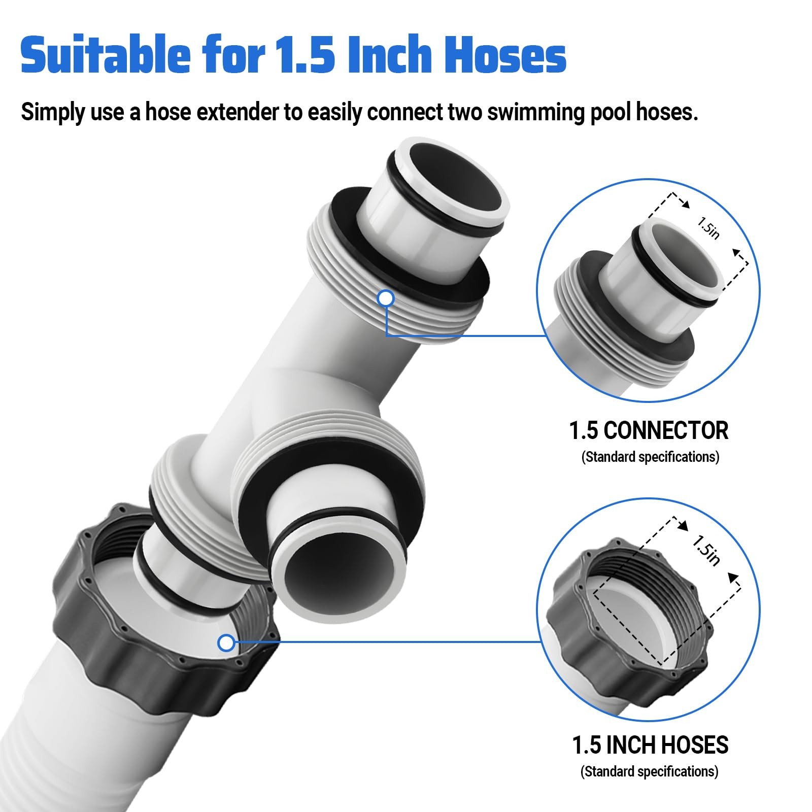 Filter Pump Hose Connector,1.5’to 1.5&prime; T Joint Pool 1.5 inches, Gray
