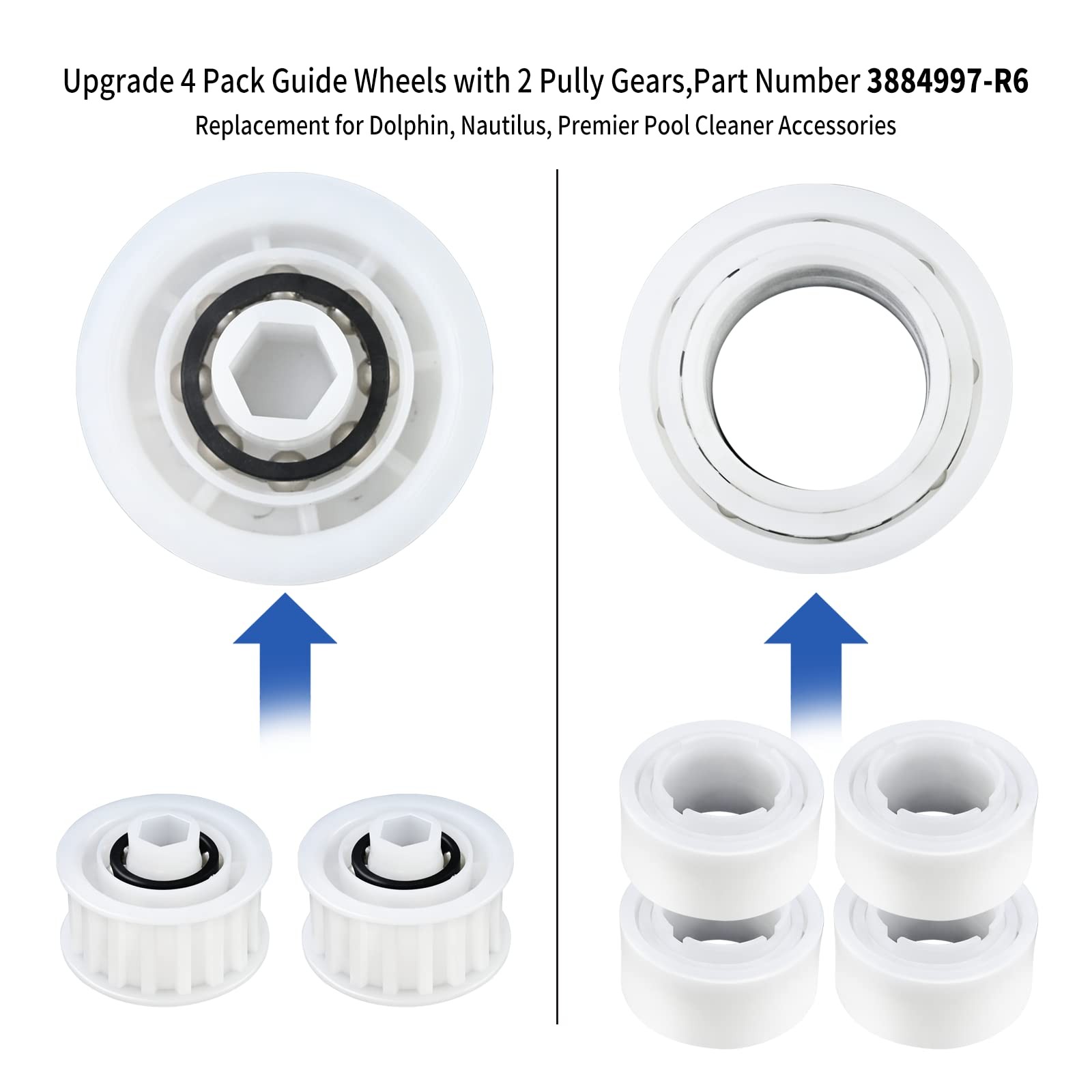 « 4Pack Guide Wheels & 2 Pulley Gears for Dolphin Nautilus Robotic Pool