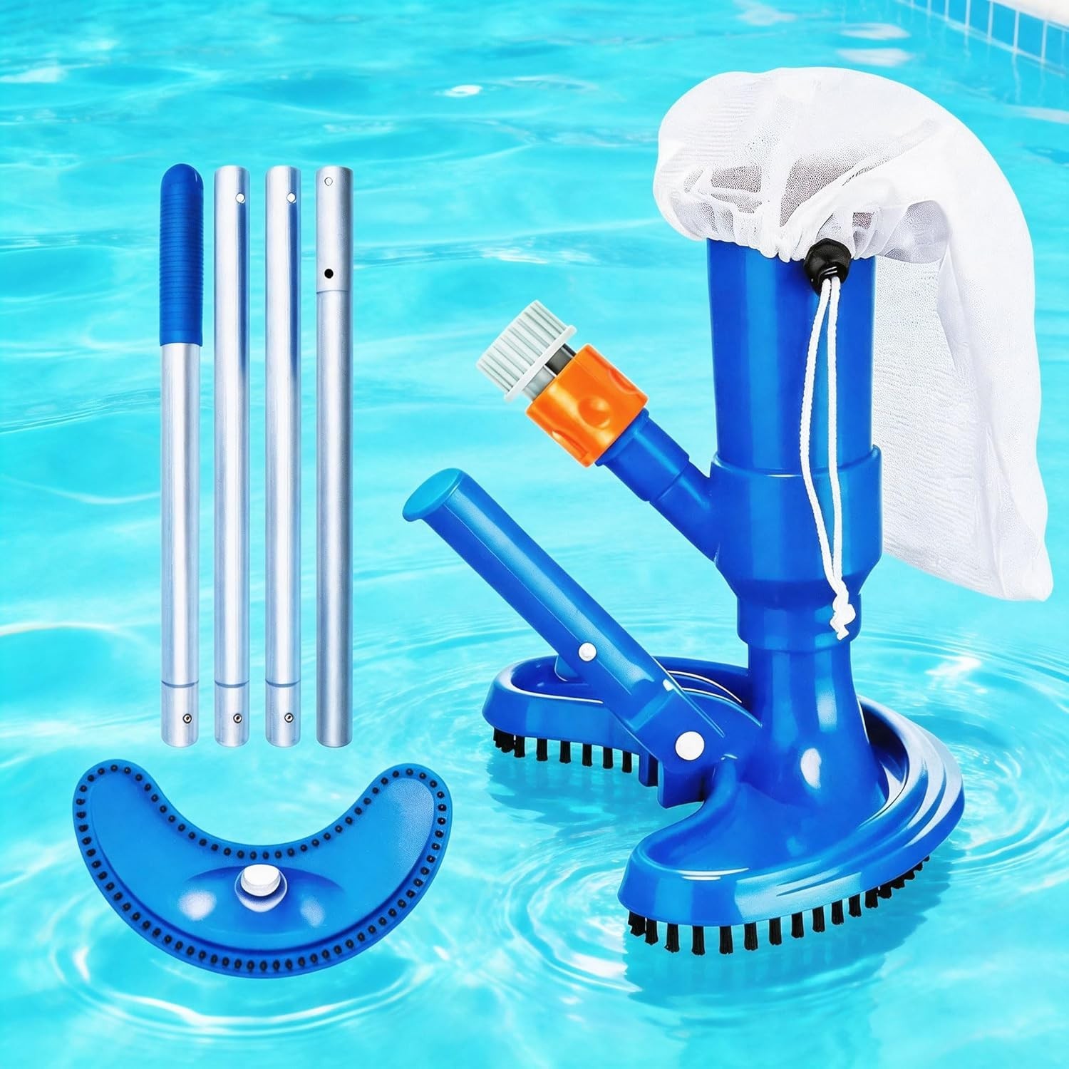Handheld Pool Vacuum Cleaner with Telescopic Pole – No Power Needed, For Abov…