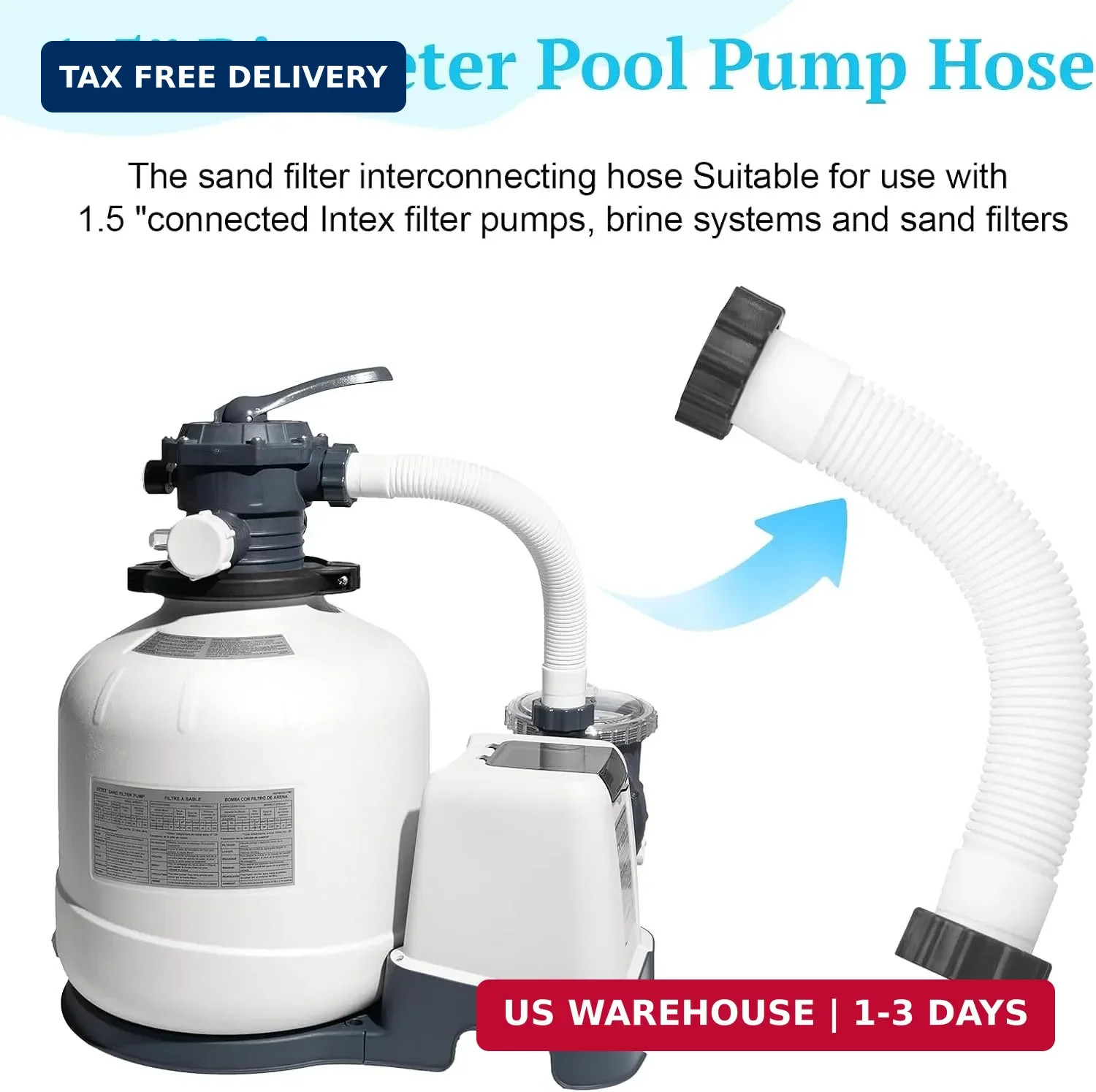 11535 Pool Sand Filter Pump Hose, 16 Inch Interconnecting Hose for Intex Sand Fi
