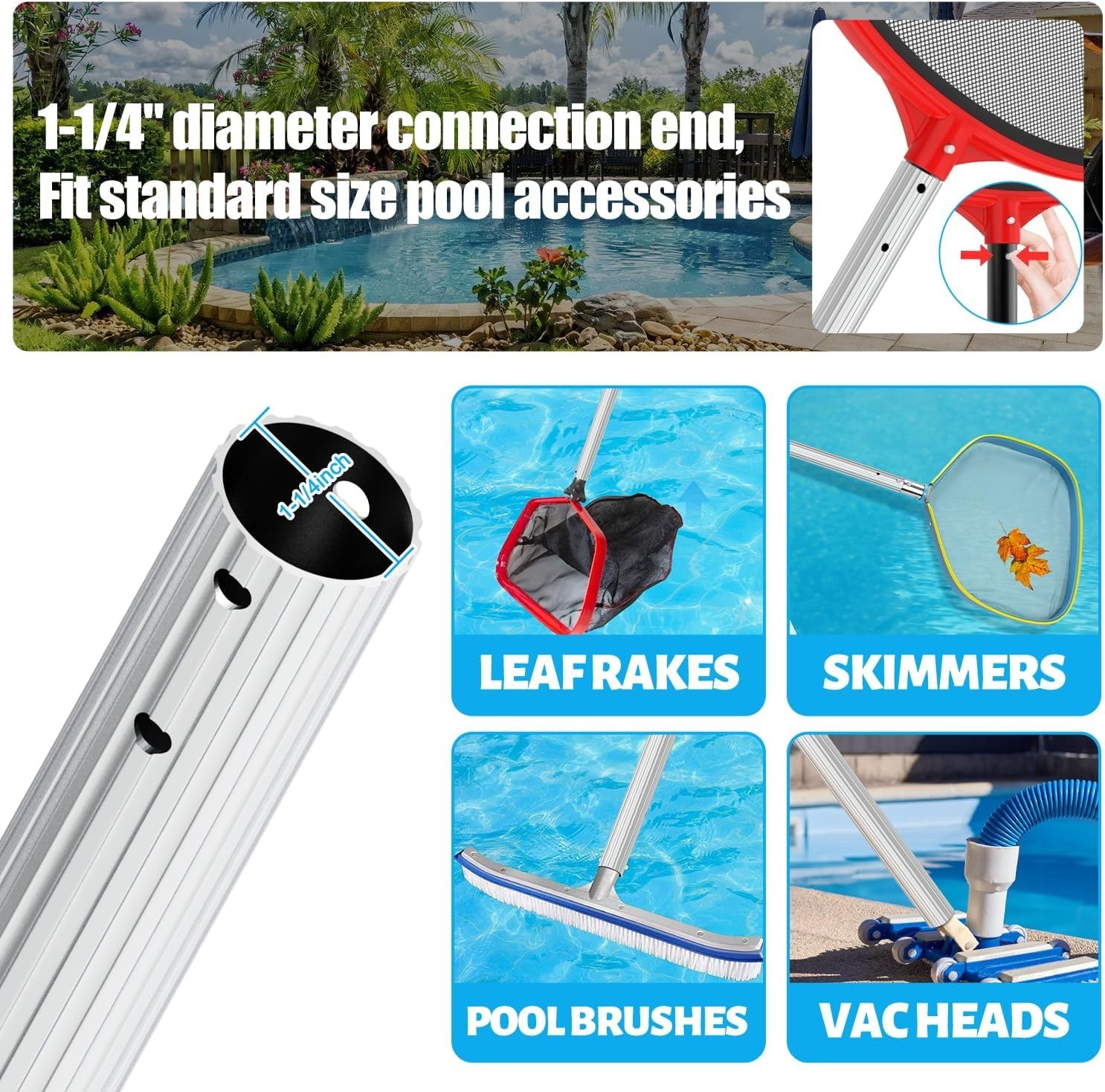 Professional 15FT Telescopic Aluminum Pool Pole – Heavy Duty Cleaning Solution
