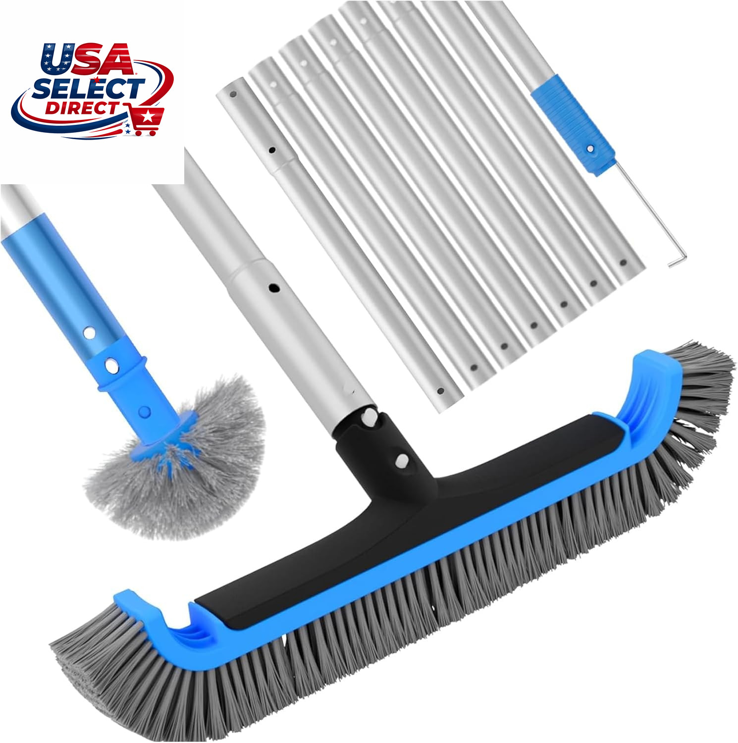2 in 1 Multifunctional Pool Brush with 10 FT Poles – 17.5 » Heavy Duty Swimming
