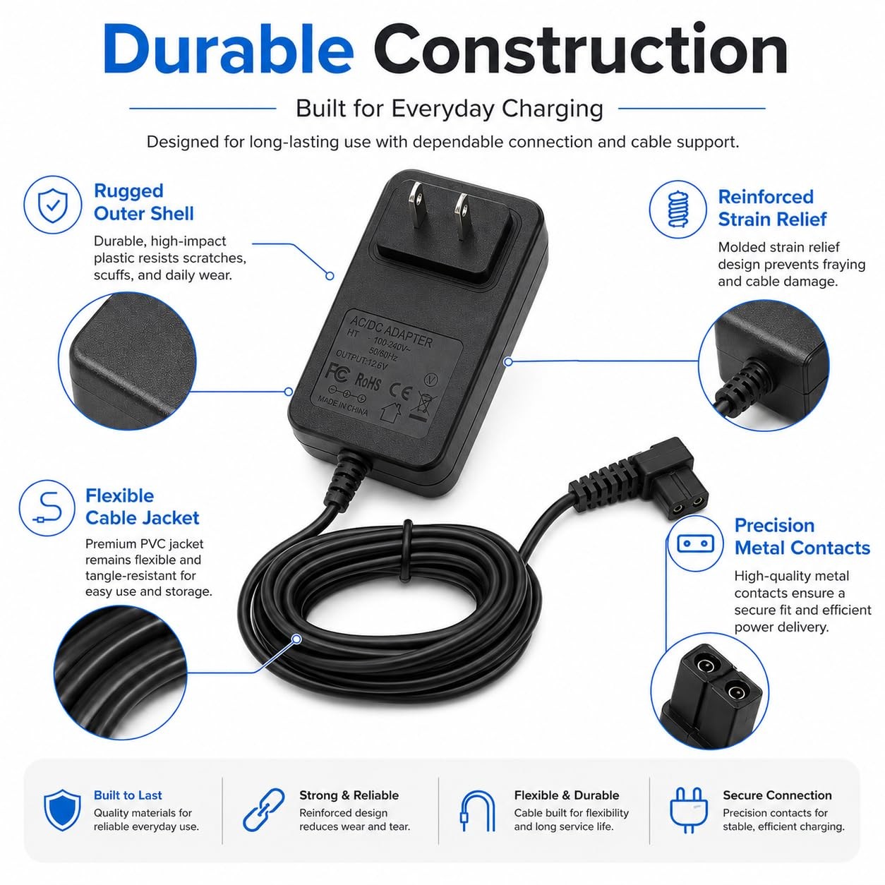 12.6V 2-Pin Power Adapter Charger for Aiper Seagull Pool Vacuum SE 800B 600 1…