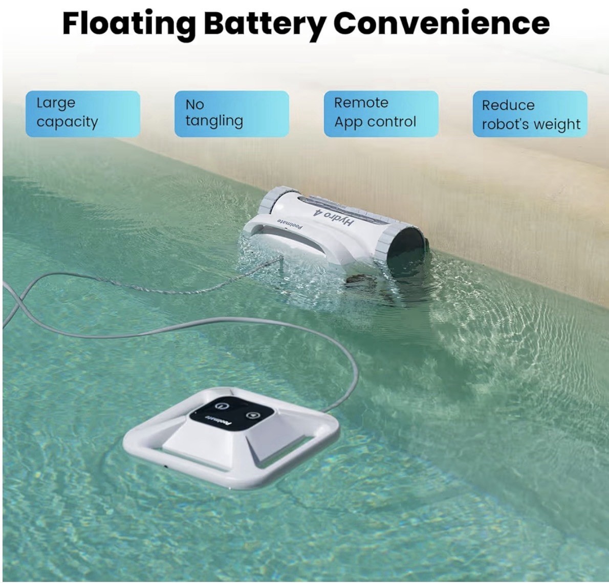 Poolmate Hydro 4 Robotic Pool Cleaner w/ Floating Battery, App Control