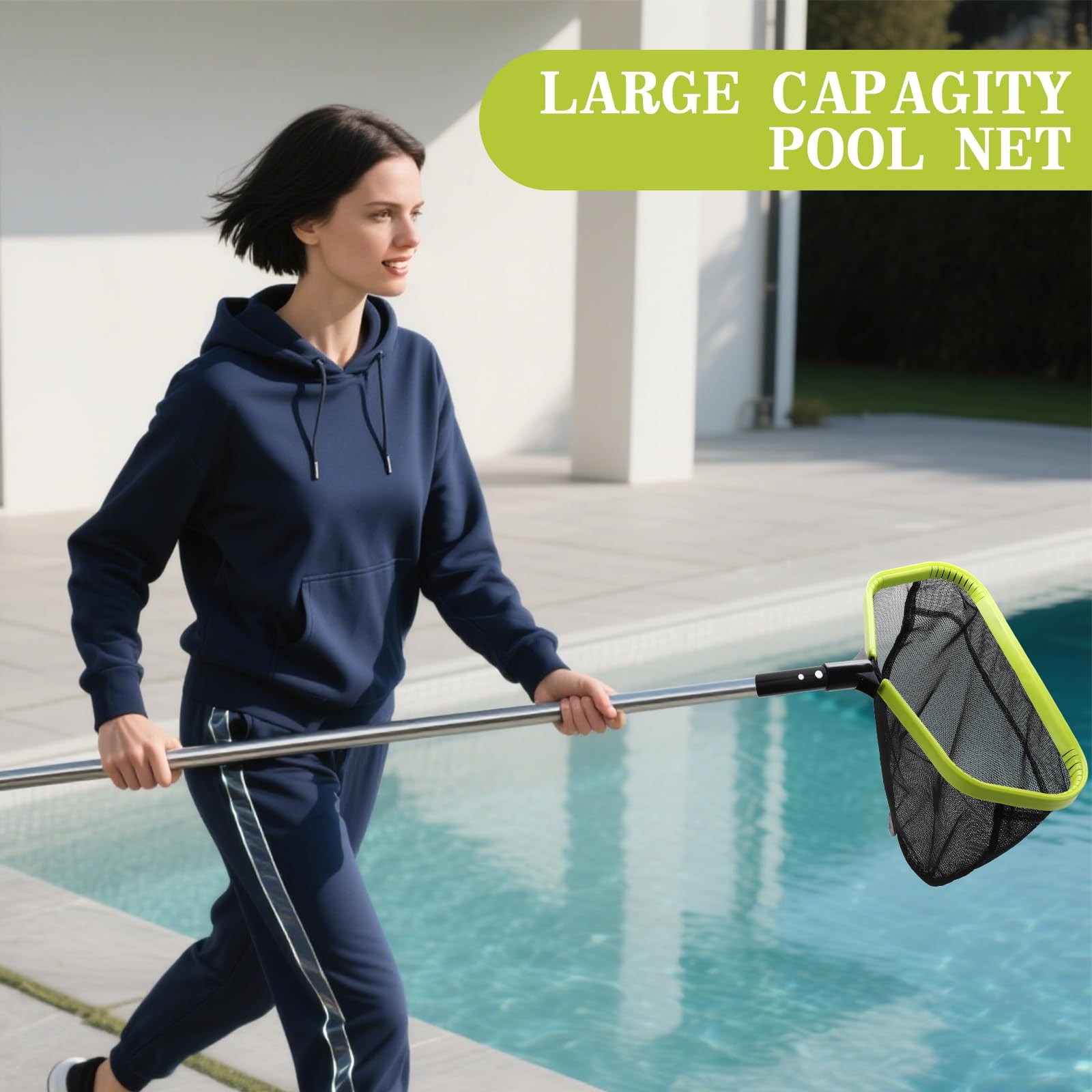 Double-Layer Deep Bag Pool Skimmer Net with Reinforced Frame – Fine Mesh Pool