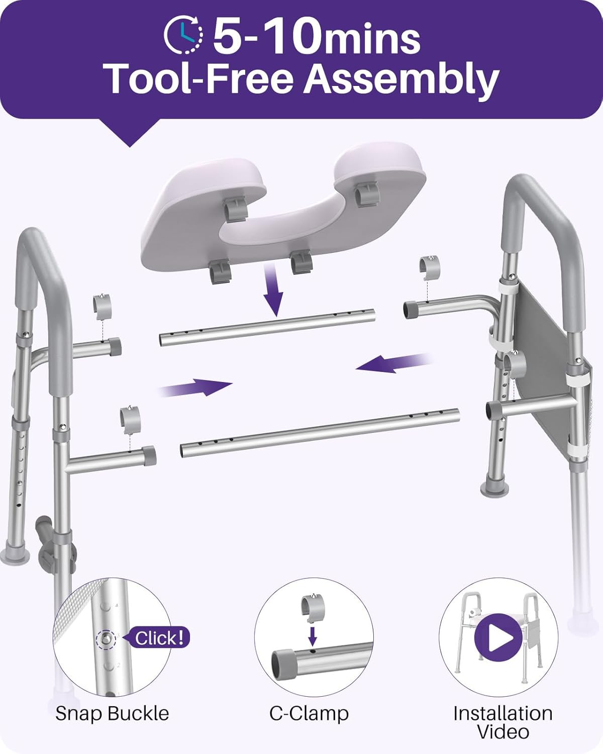 Toilet Seat Risers for Seniors with Handles, Adjustable Height and Width Elevate