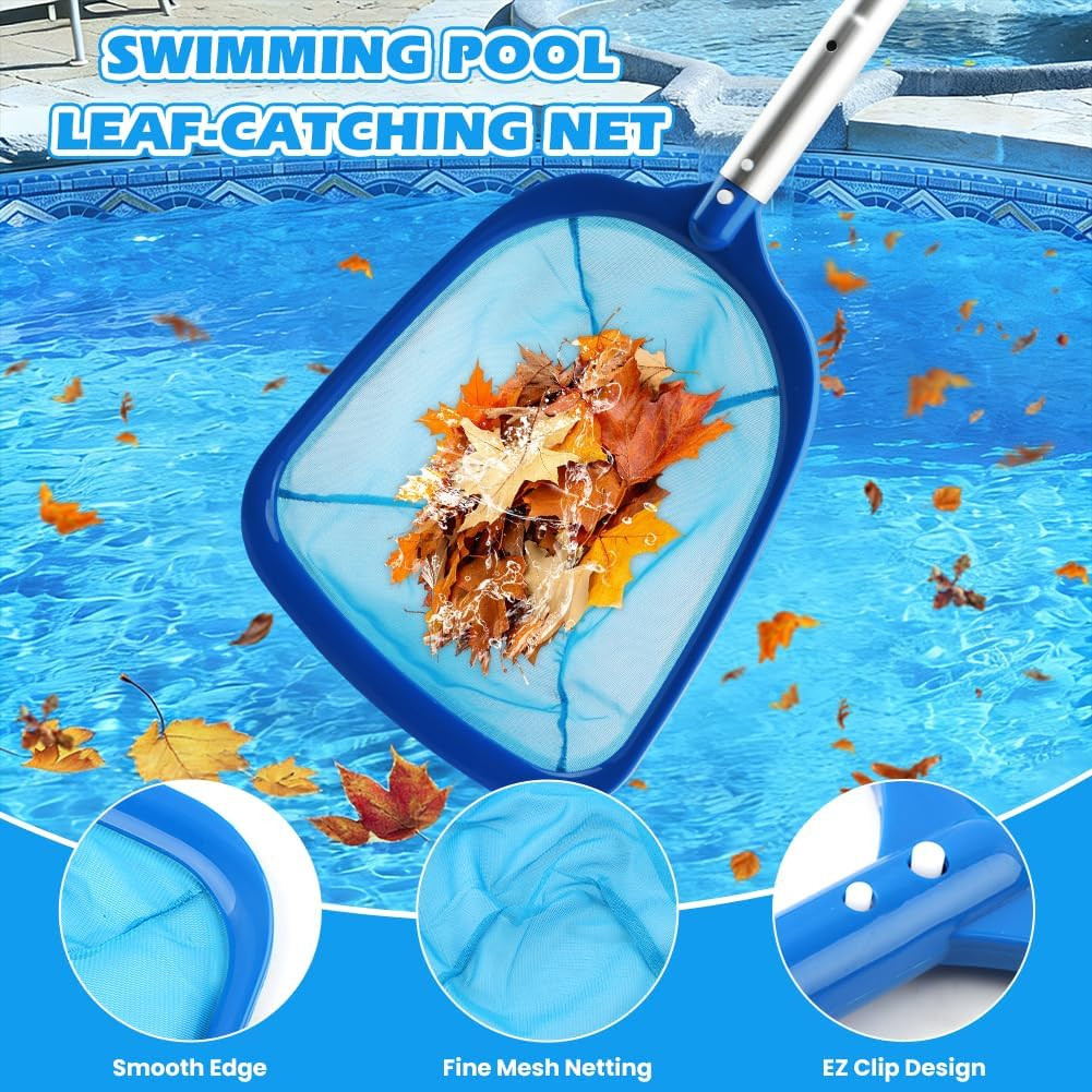 Pool Cleaning Kit 59&Prime; Adjustable Pole Skimmer Net Brush Sponge Above Ground Spa