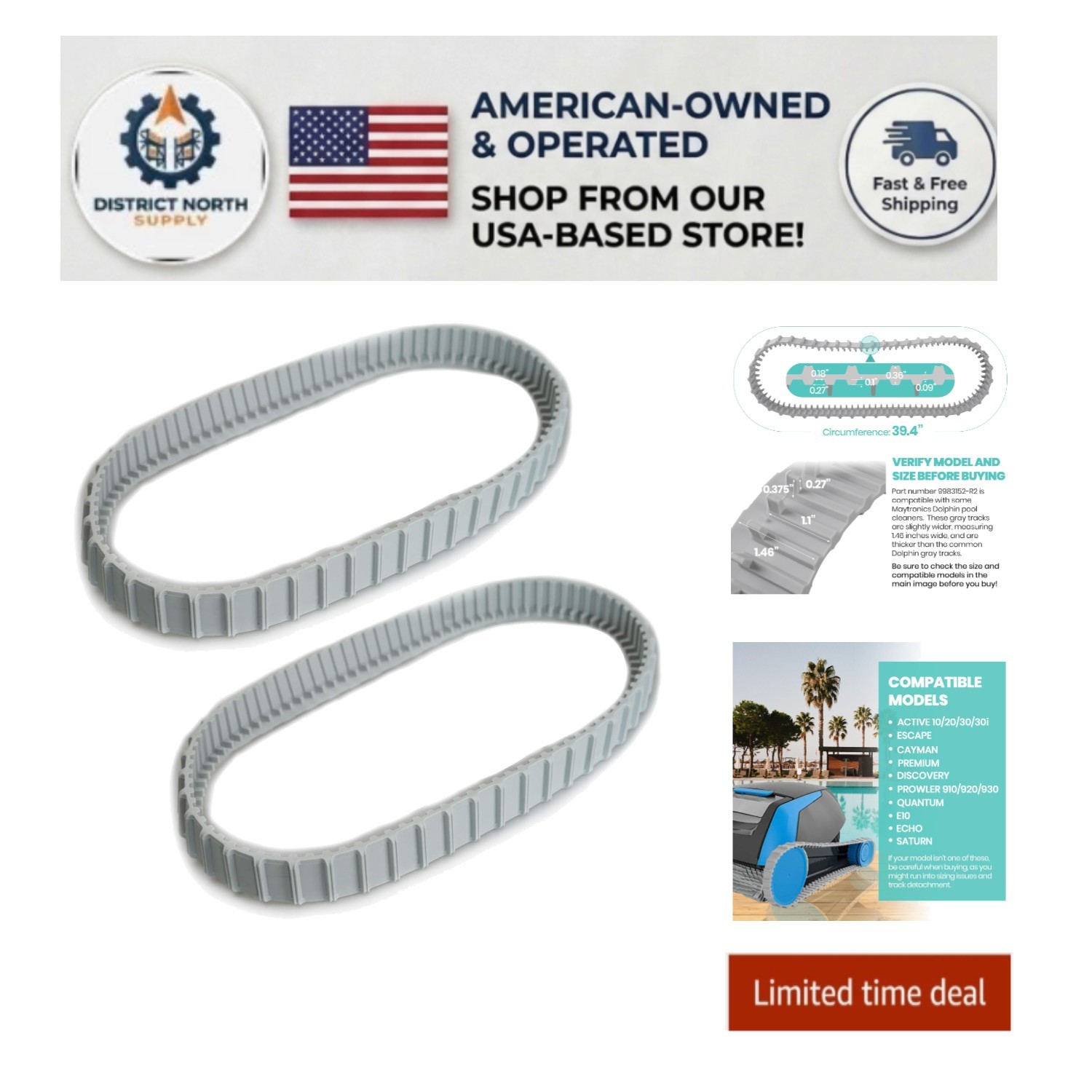 Durable Replacement Gray Tracks for Maytronics Dolphin Pool Cleaners 9983152-R2