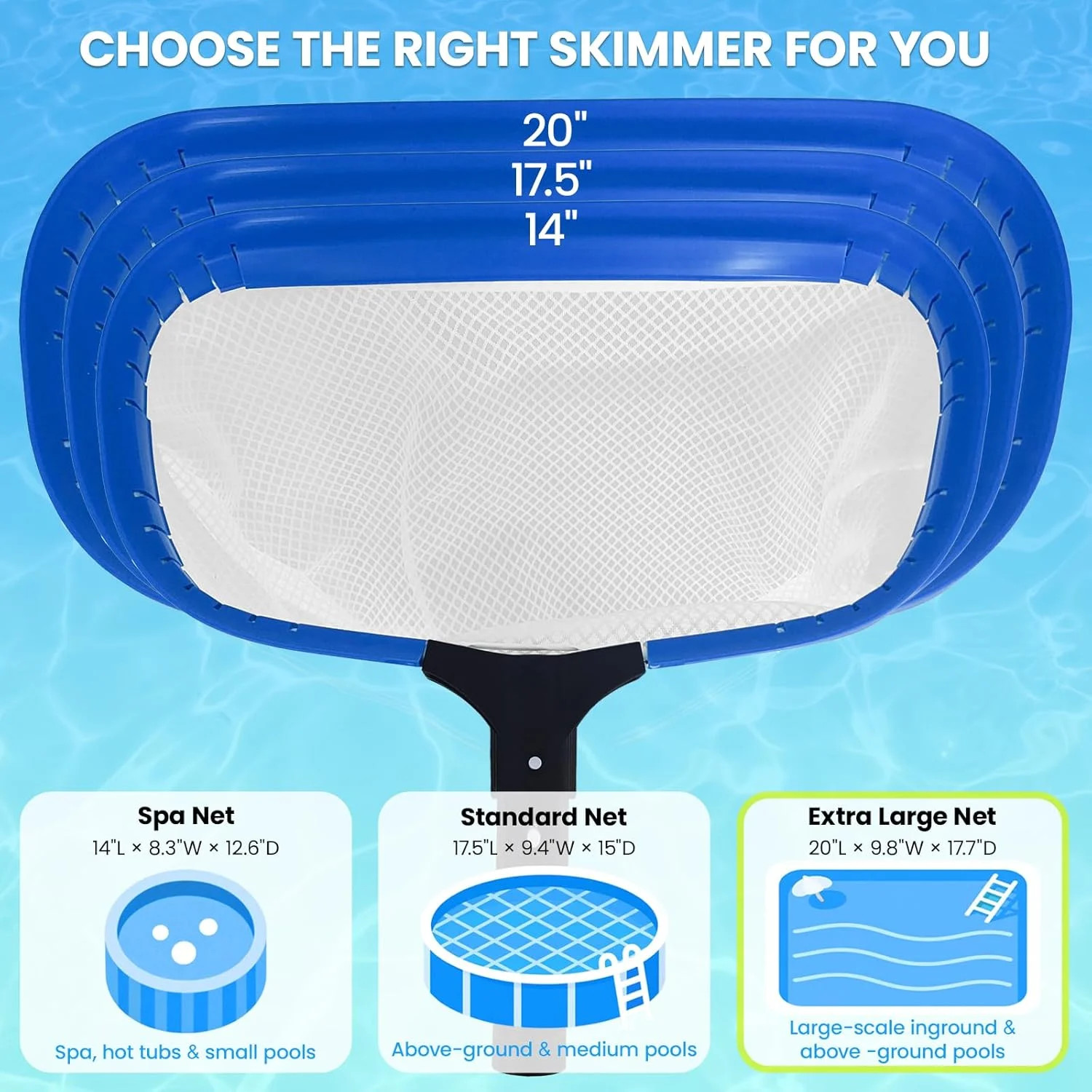 Poolvio 20&Prime; Pool Net Skimmer – Heavy Duty Leaf Net with Aluminum Frame with Diam