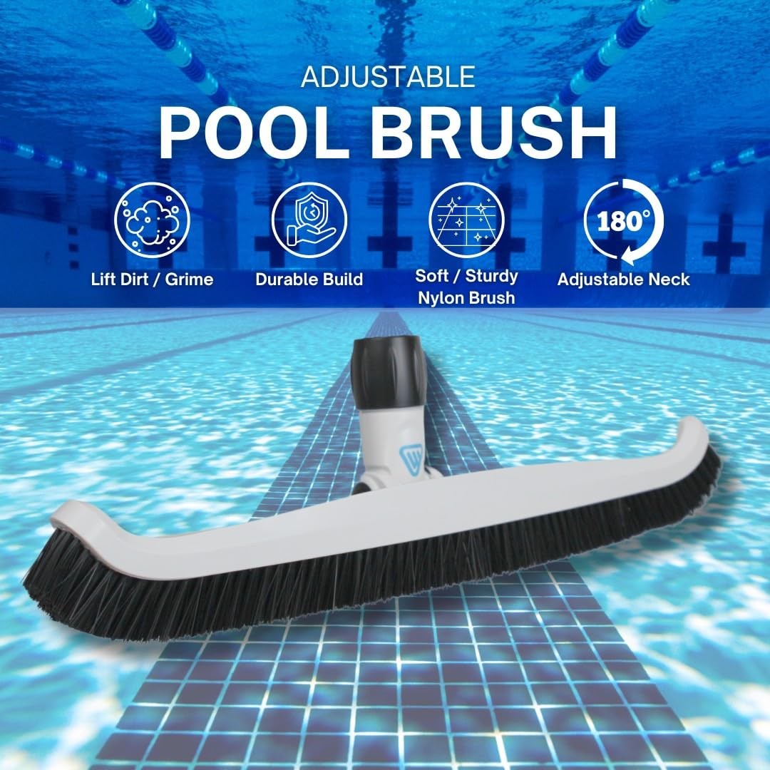 20 inch Pool Brush, Adjustable Multi-Angle Pool Wall Brush with Curved Edges …