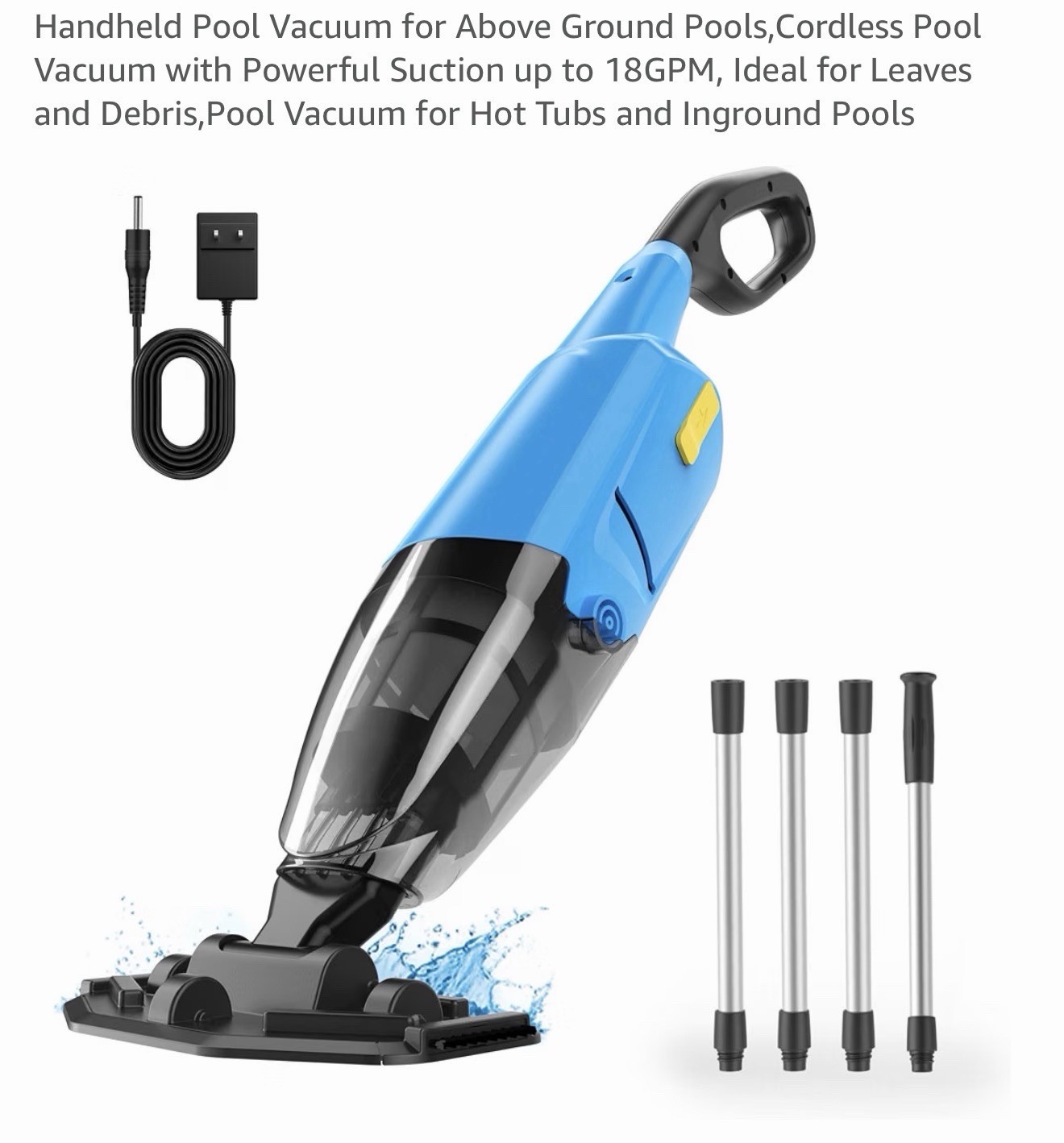 Cordless Pool Vacuum 18 GPM for Above/In Ground Pools & Hot Tubs