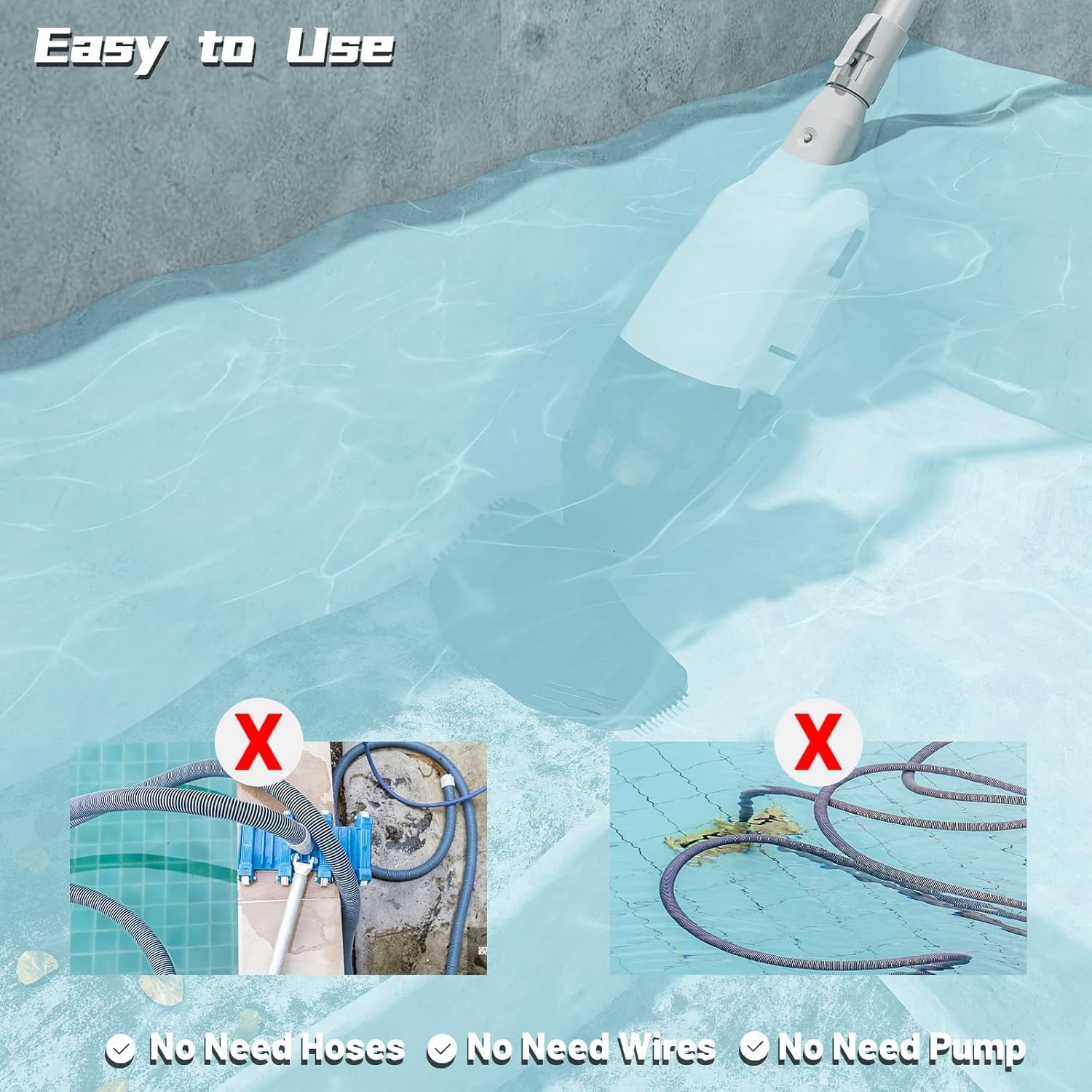 Handheld Pool Vacuum Cordless Rechargeable Pool Vacuums Cleaner +Telescopic Pole