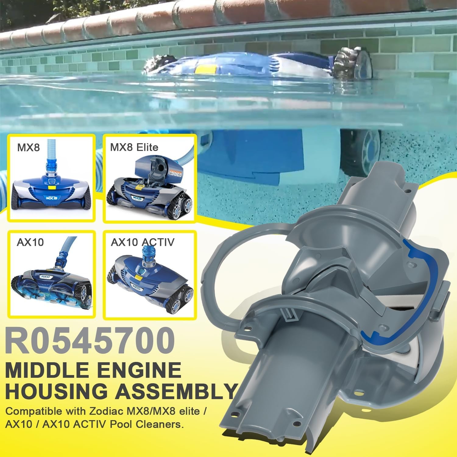Middle Engine Housing w/ Ramp 2 Seals for Zodiac MX8/MX8 Elite Baracuda R0545700