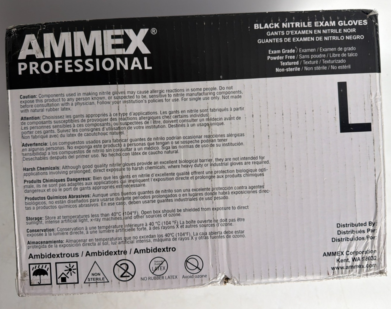 [NEW] (ABNPF46100) AMMEX Professional Black Nitrile Exam Gloves, Powder-Free (L)