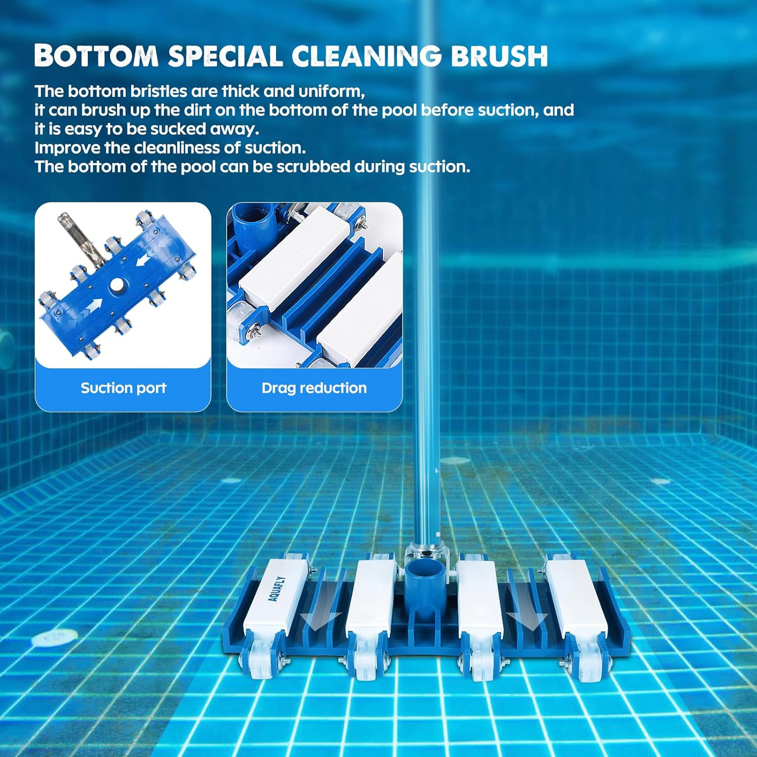 Pool Vacuum Head, Manual Cleaning Vacuum with Wheels 14 » Heavy Duty Handle Pool