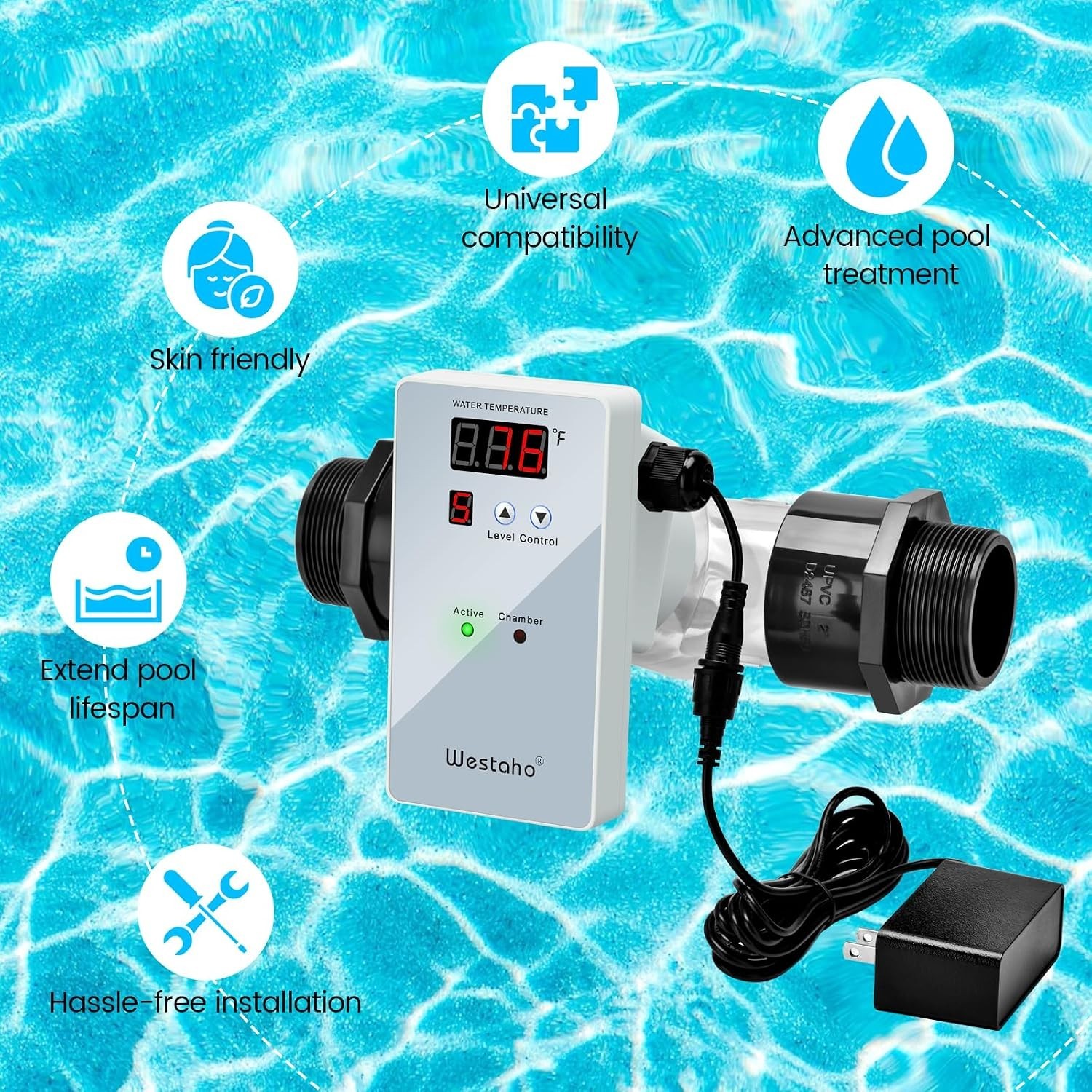 WESTAHO pool ionizer Up to 40,000 Gallons Smart Display