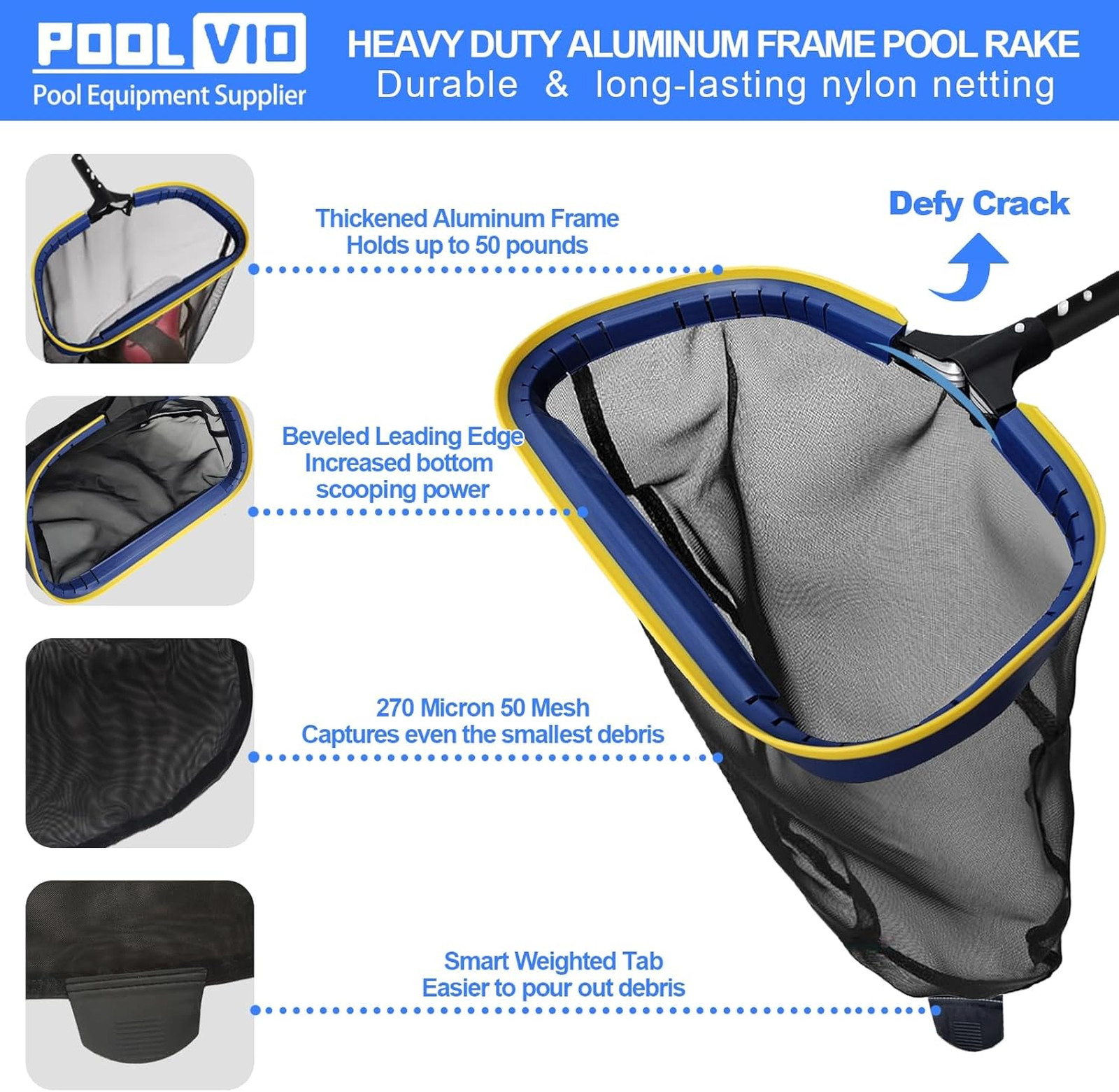 Pool Cleaning Kit, Skimmer Net, 2-in-1 Pool Brush, Weighted Vacuum Head, Above