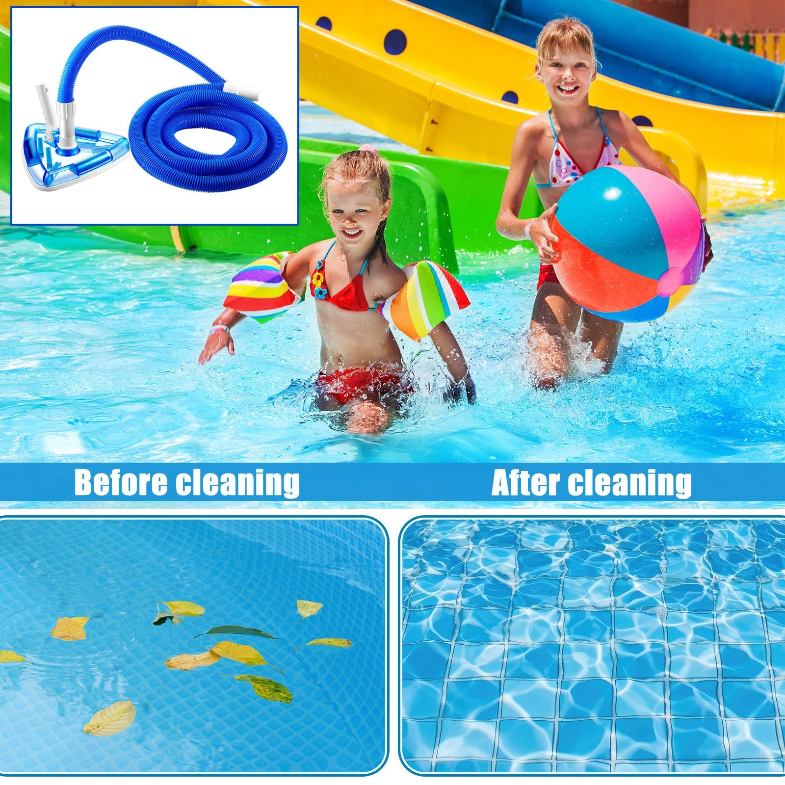 2 Pcs Swimming Pool Cleaning Kit 1-1/4 Inch x 18 ft Pool Vacuum Hose with Swi…