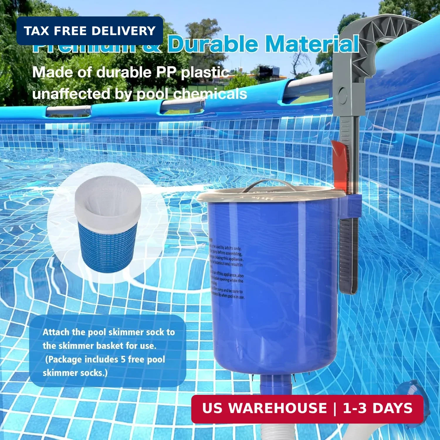 Above Ground Pool Skimmer with 5 Skimmer Socks, Wall Mount Surface Skimmer with